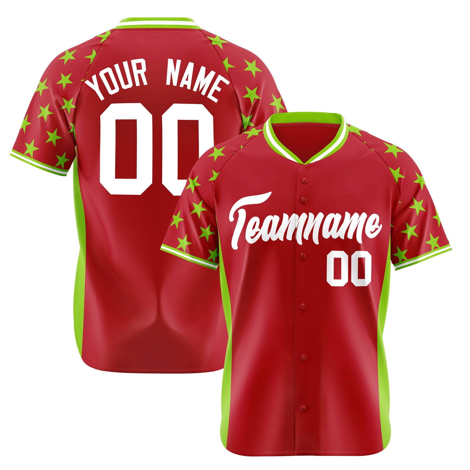 Custom Red Neon Green Gradient Side Personalized Star Pattern Authentic Baseball Jersey