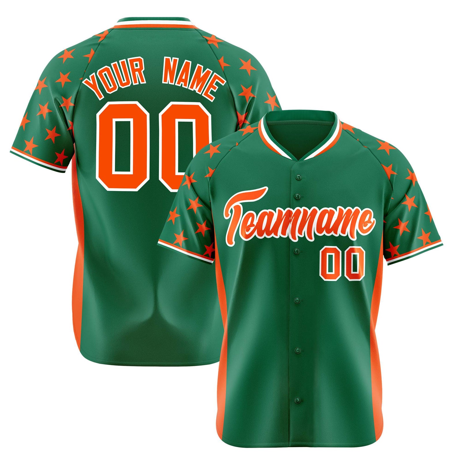 Custom Kelly Green Orange Gradient Side Personalized Star Pattern Authentic Baseball Jersey