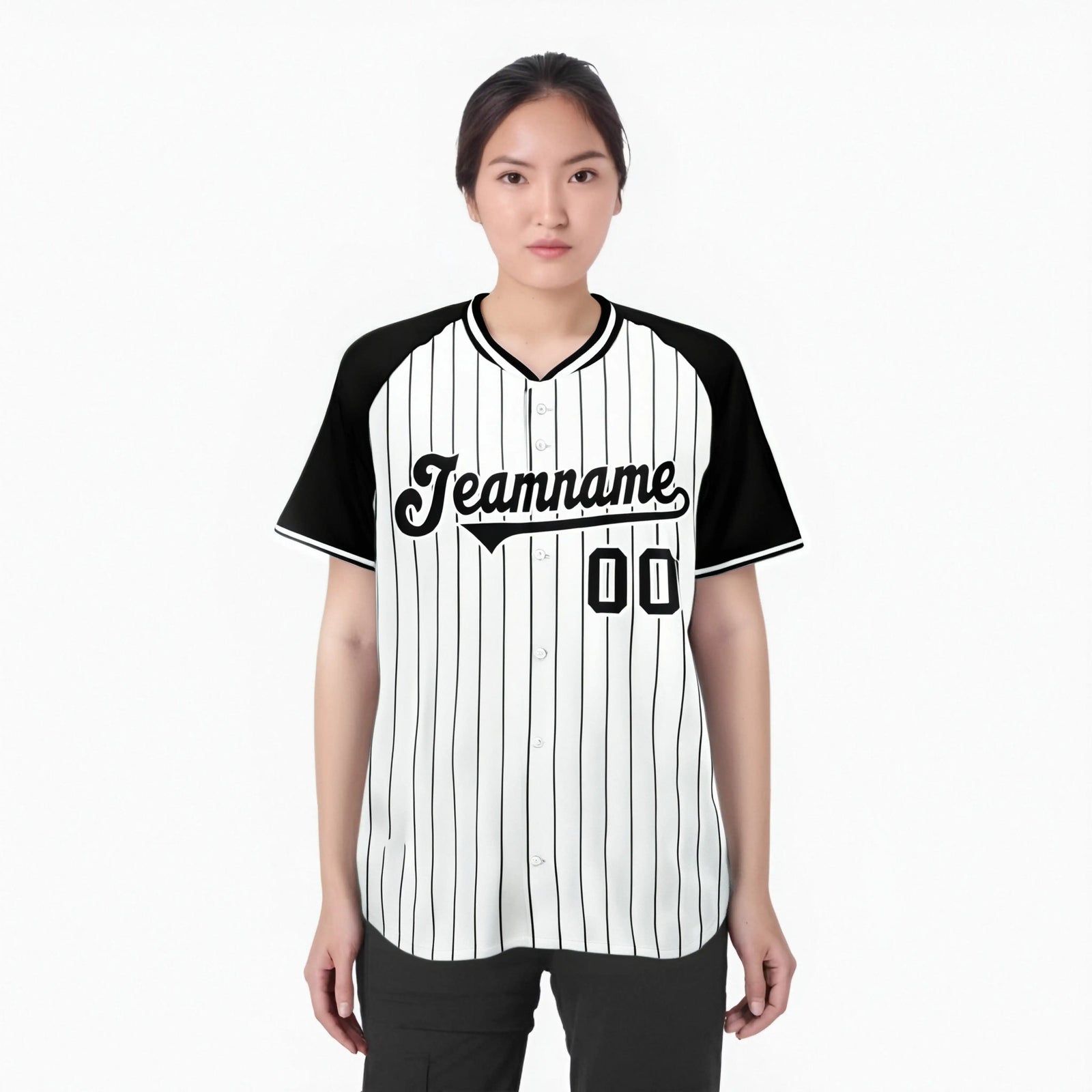 Custom White Black Pinstripe Black-White Authentic Raglan Sleeves Baseball Jersey