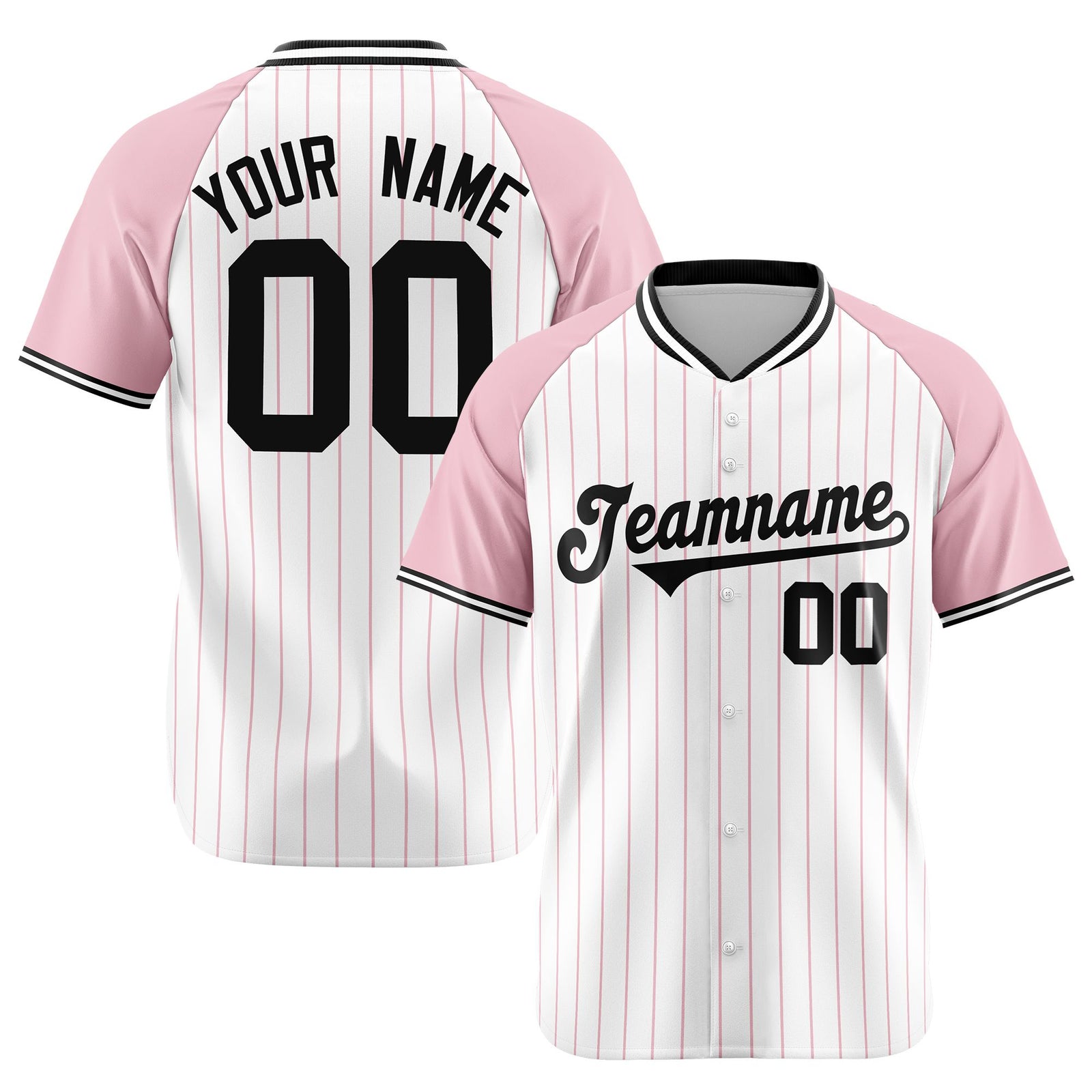 Custom White Pink Pinstripe Pink-White Authentic Raglan Sleeves Baseball Jersey