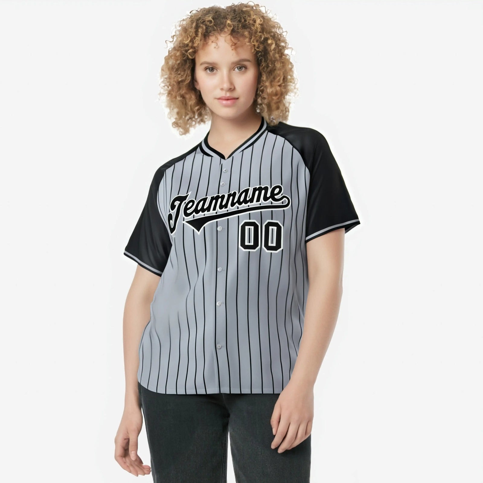 Custom Gray Black Pinstripe Black-Gray Authentic Raglan Sleeves Baseball Jersey