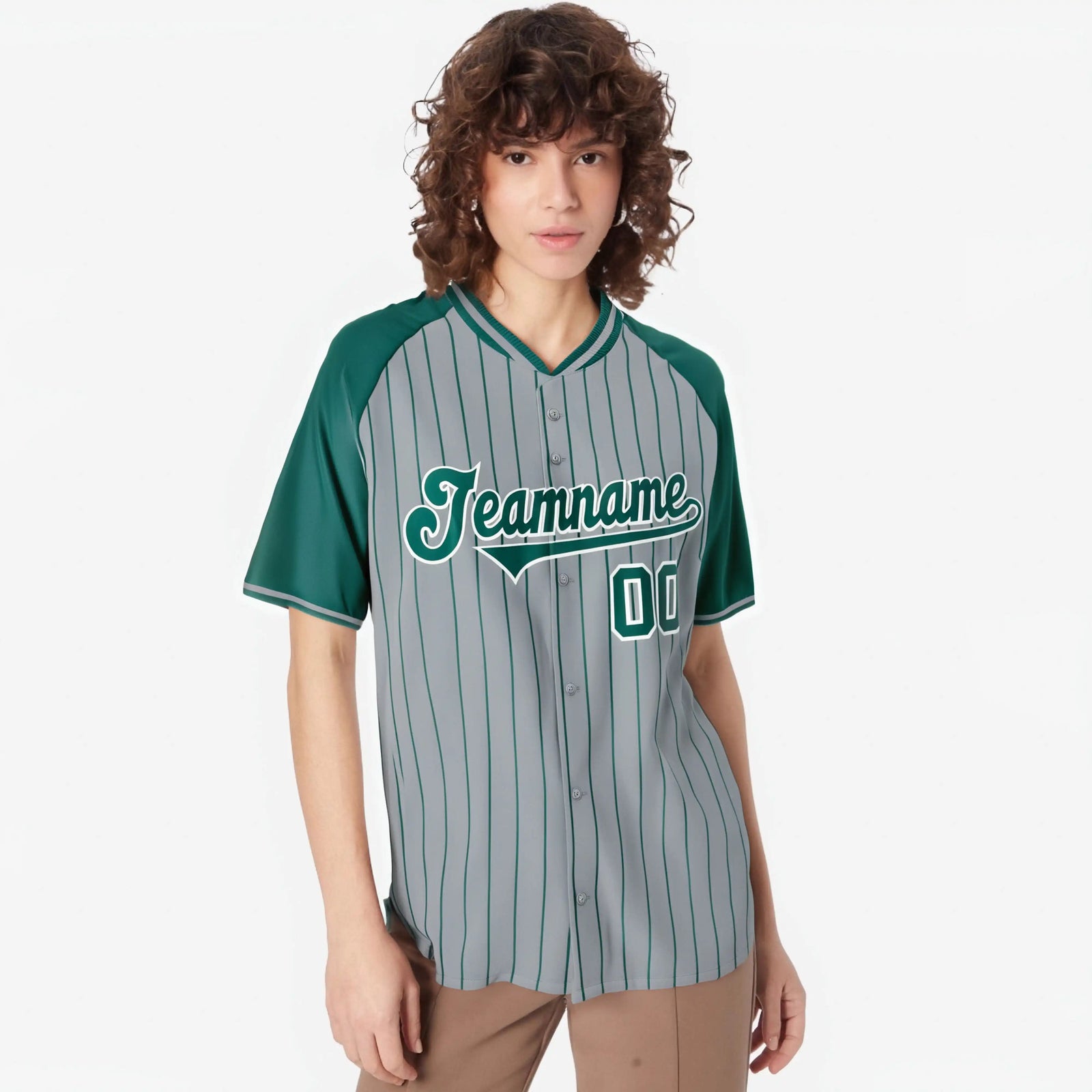 Custom Gray Aqua Pinstripe Authentic Raglan Sleeves Baseball Jersey