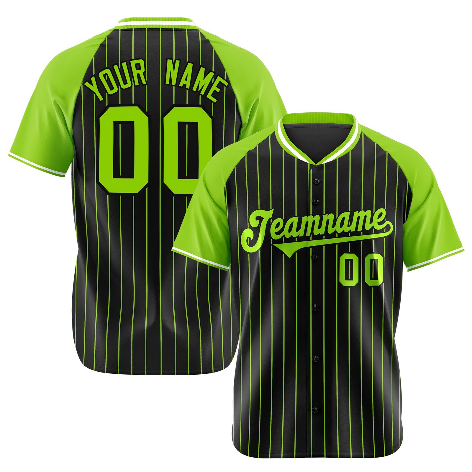 Custom Black-Neon Green Pinstripe Black-Neon Green Authentic Raglan Sleeves Baseball Jersey
