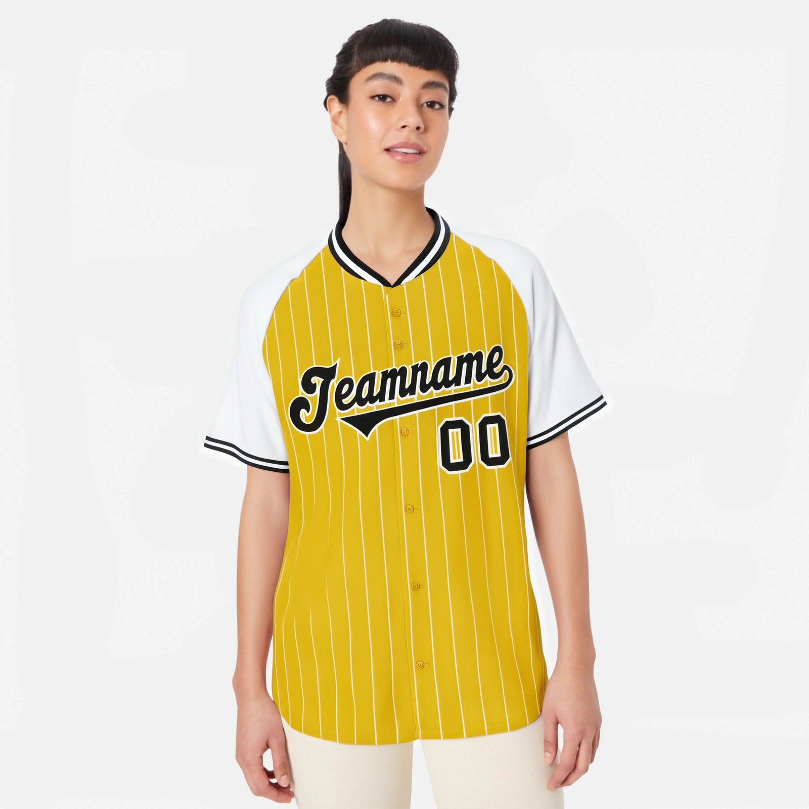 Custom Gold-White Pinstripe Gold-White Authentic Raglan Sleeves Baseball Jersey
