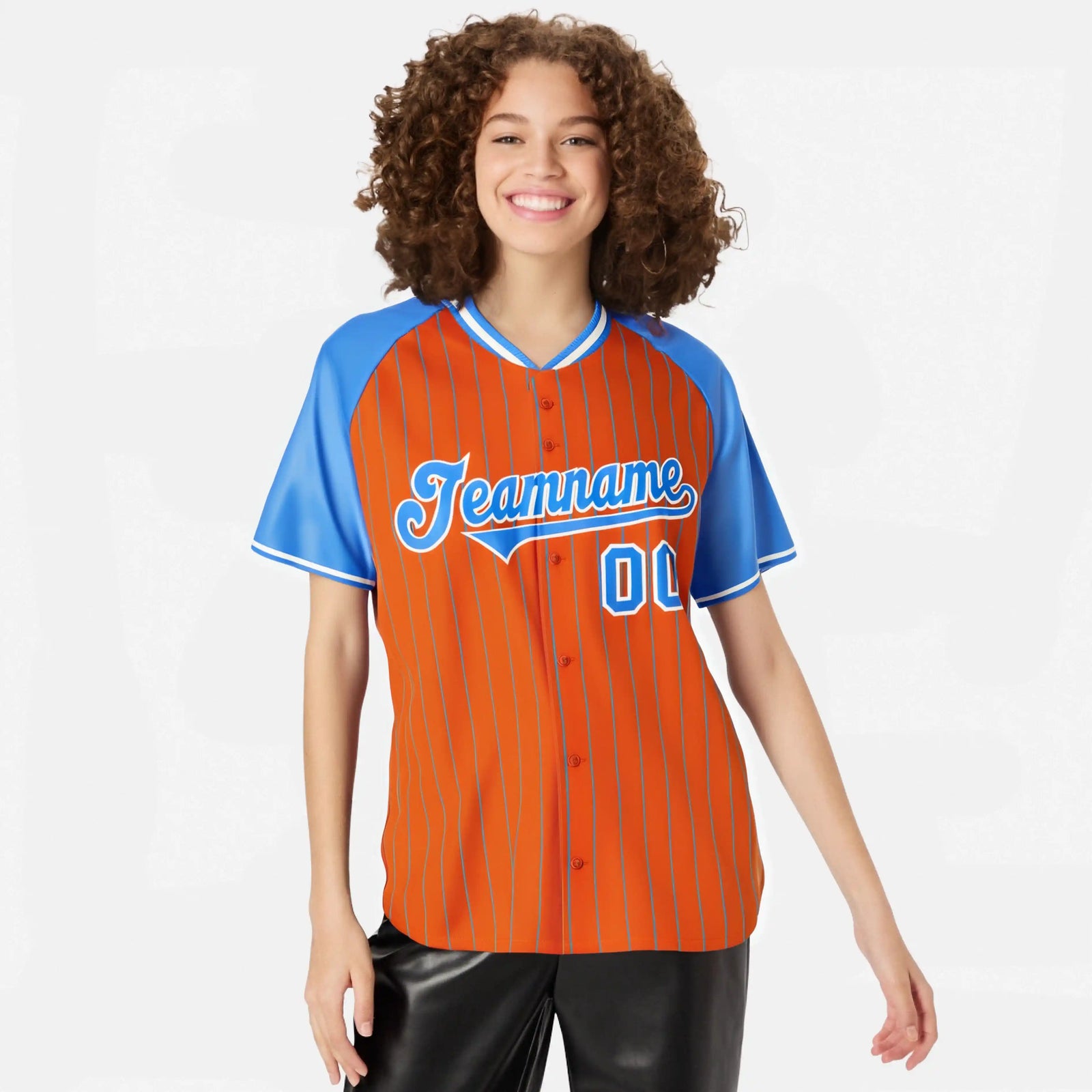 Custom Orange Blue Pinstripe Blue-Orange Authentic Raglan Sleeves Baseball Jersey