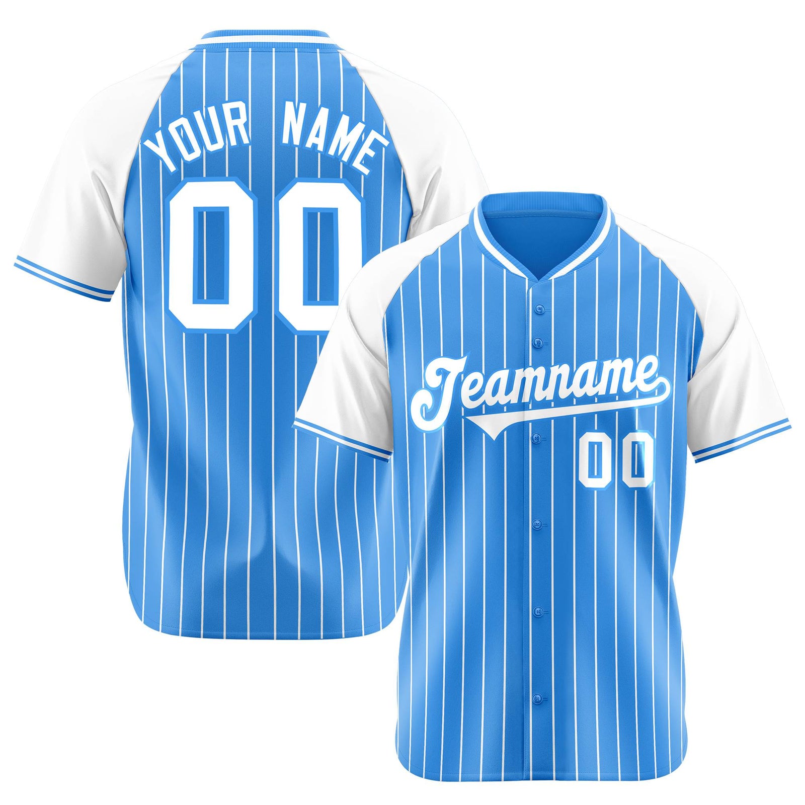 Custom Powder Blue-White Pinstripe Authentic Raglan Sleeves Baseball Jersey