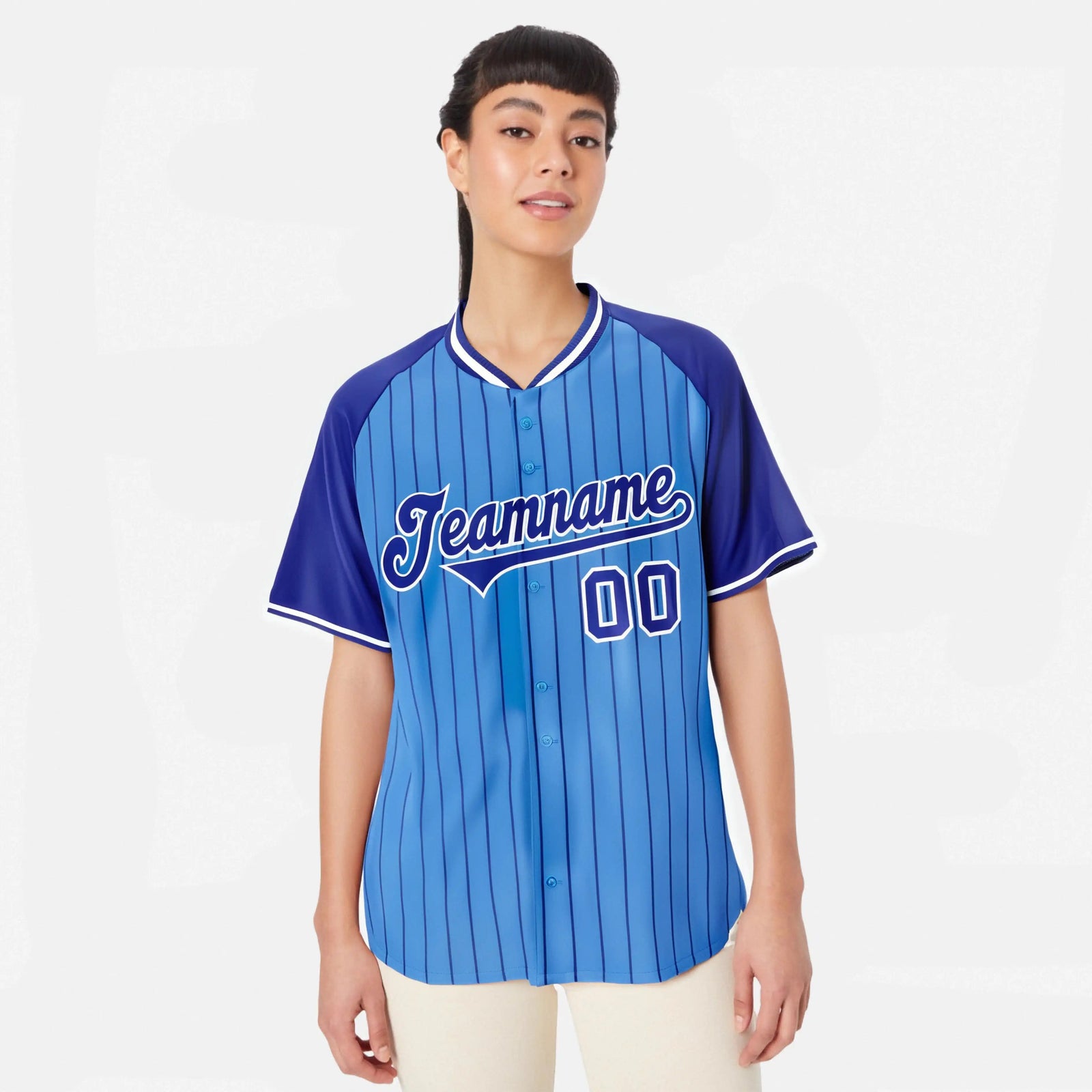 Custom Powder Blue-Royal Blue Pinstripe Authentic Raglan Sleeves Baseball Jersey