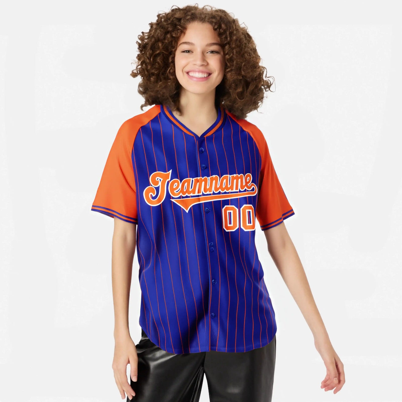 Custom Royal Blue-Orange Pinstripe Authentic Raglan Sleeves Baseball Jersey