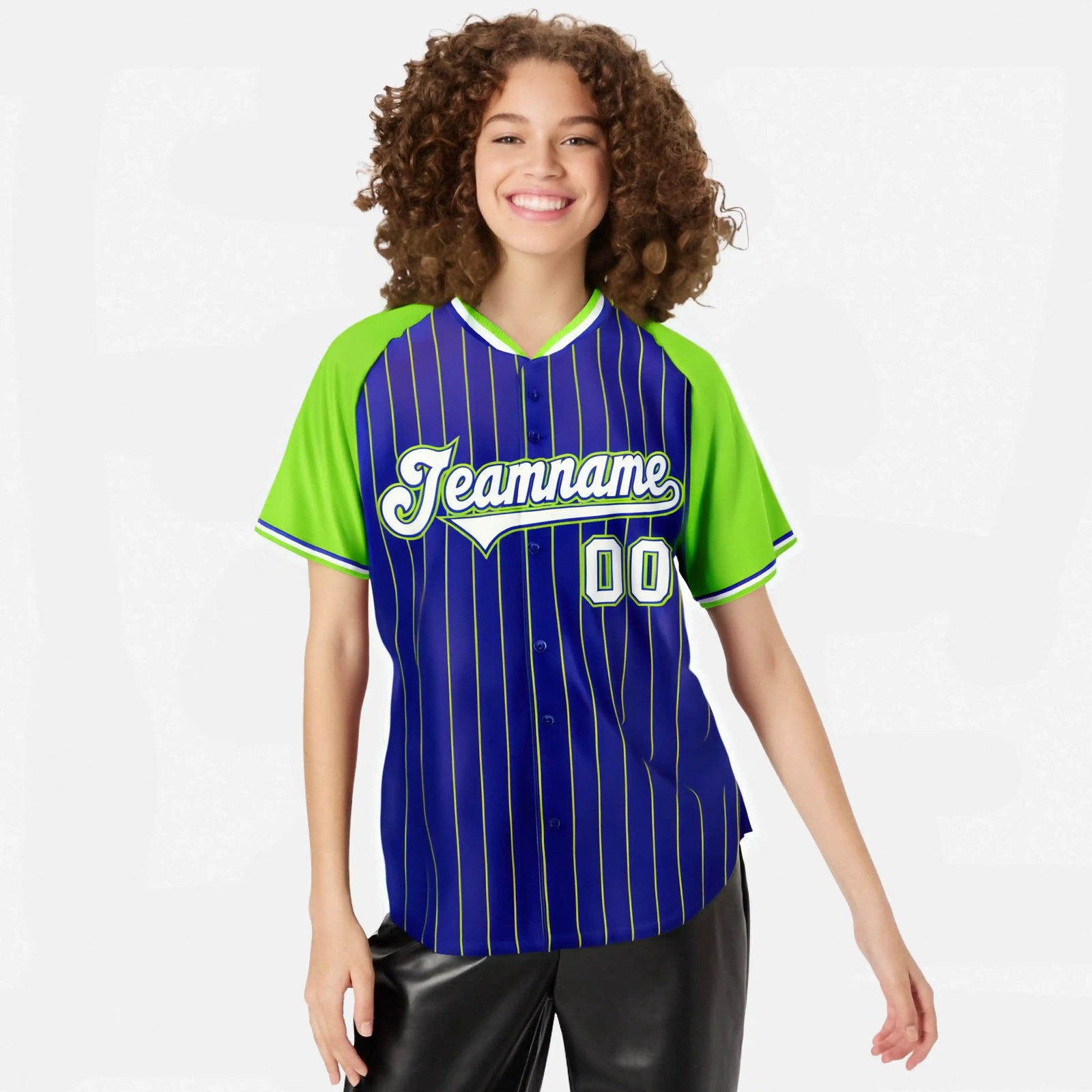 Custom Royal Blue-Green Pinstripe Authentic Raglan Sleeves Baseball Jersey