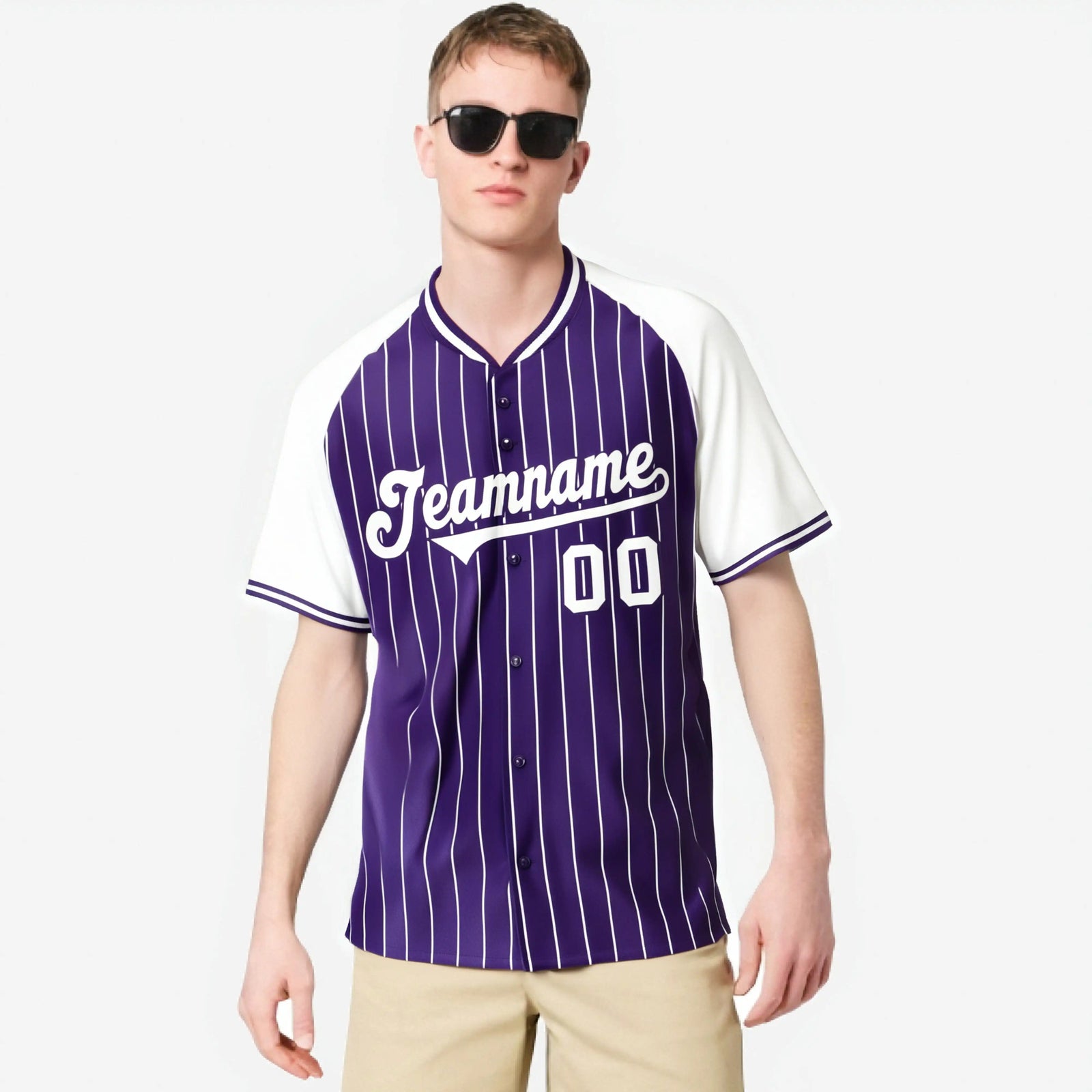 Custom Purple White Pinstripe White Purple Authentic Raglan Sleeves Baseball Jersey