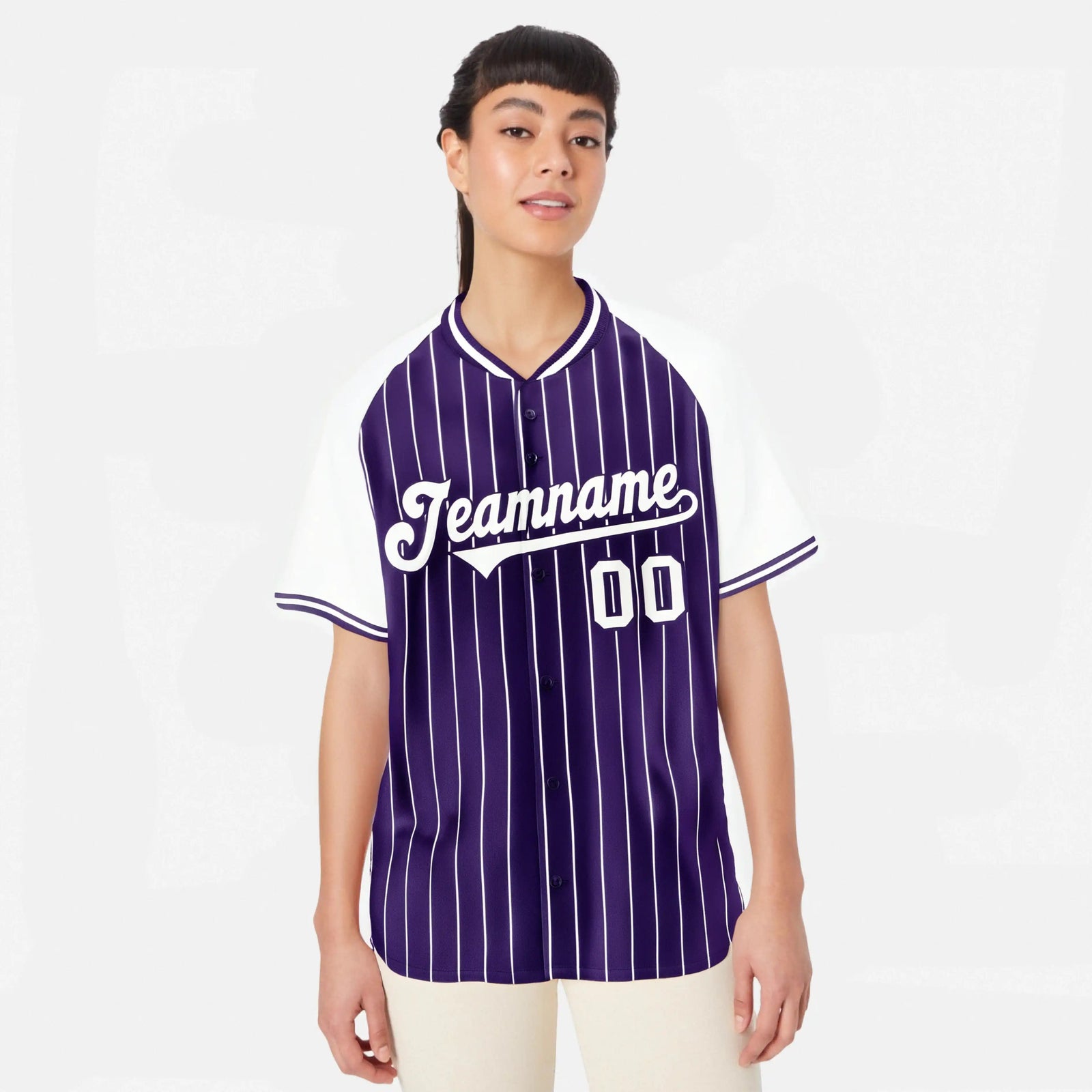 Custom Purple White Pinstripe White Purple Authentic Raglan Sleeves Baseball Jersey