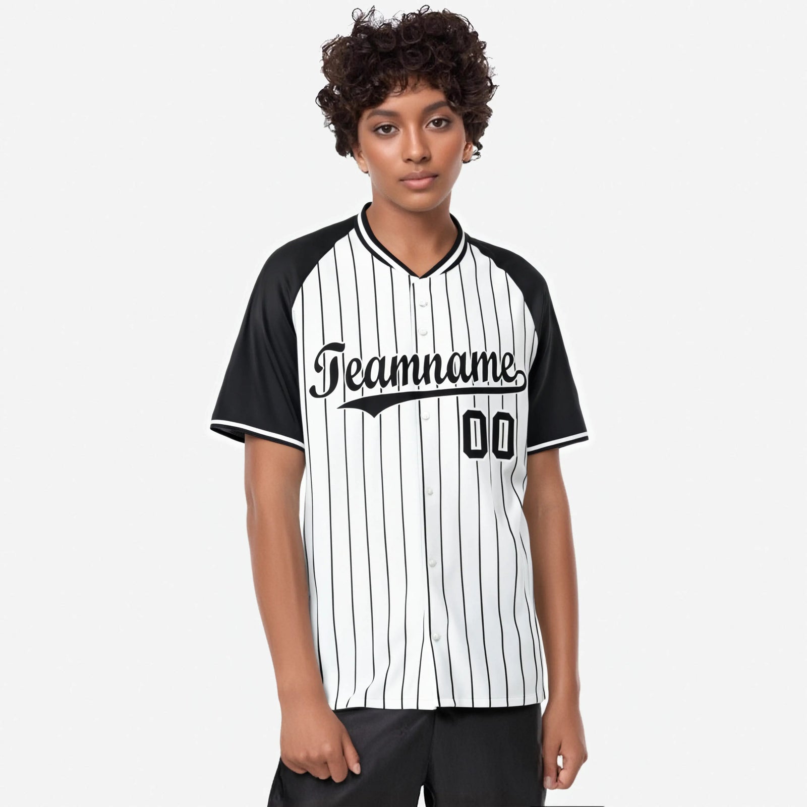 Custom White Black Pinstripe Black-White Authentic Raglan Sleeves Baseball Jersey