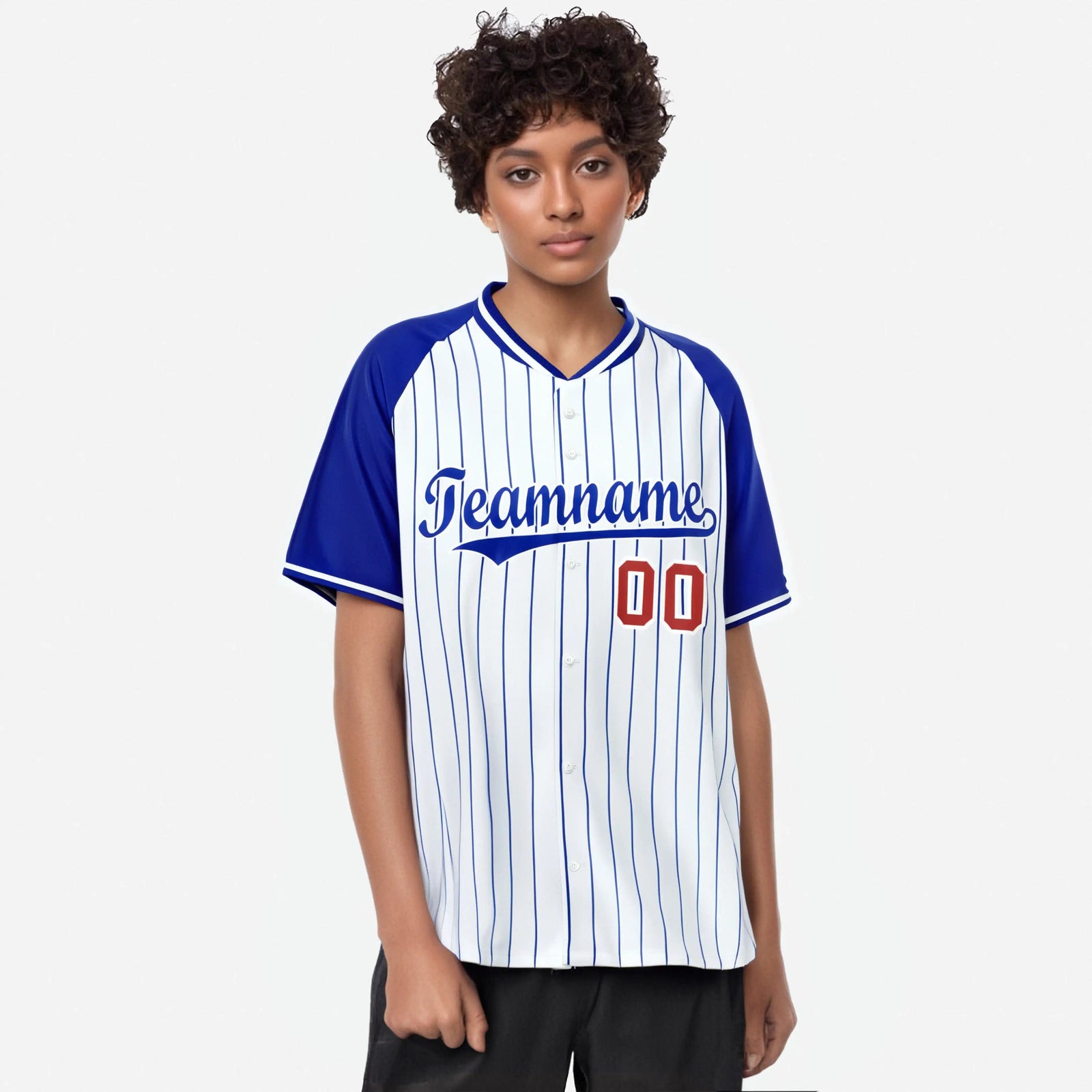 Custom White-Royal Blue Pinstripe Authentic Raglan Sleeves Baseball Jersey