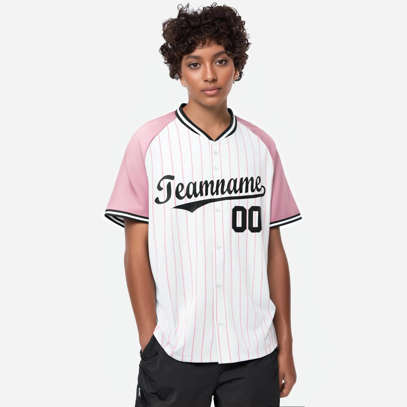 Custom White Pink Pinstripe Pink-White Authentic Raglan Sleeves Baseball Jersey