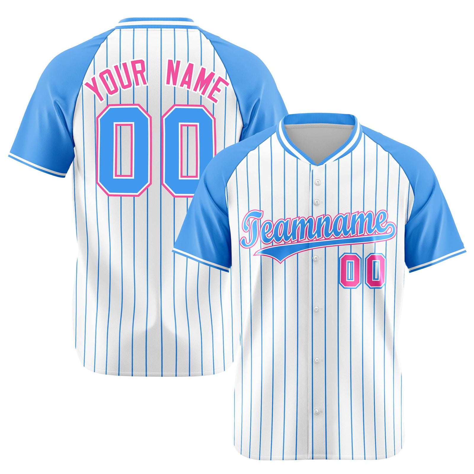 Custom White-Light Blue Pinstripe Authentic Raglan Sleeves Baseball Jersey