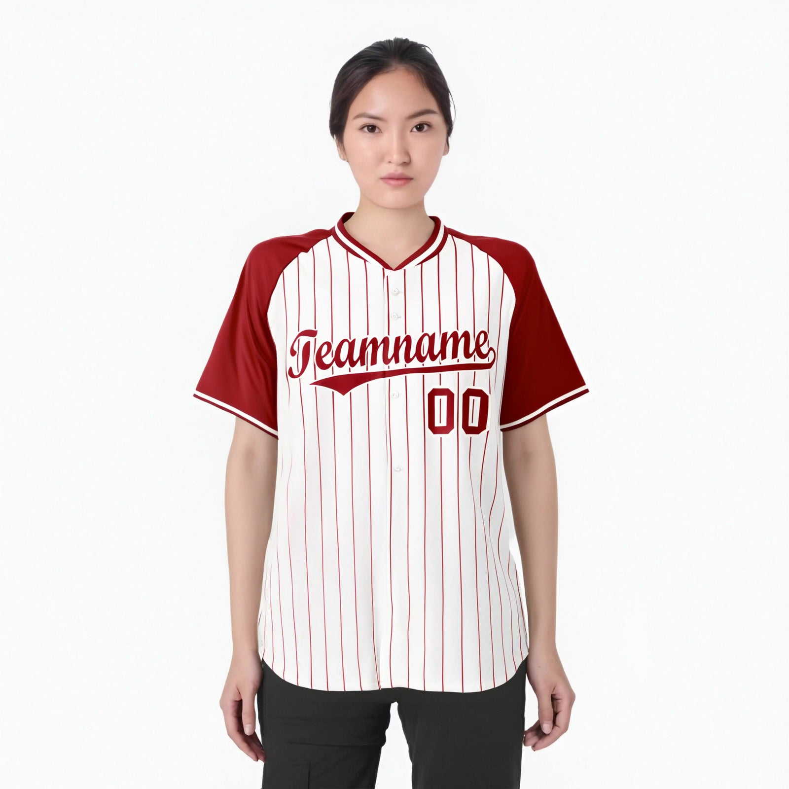 Custom White Red Pinstripe Red-White Authentic Raglan Sleeves Baseball Jersey