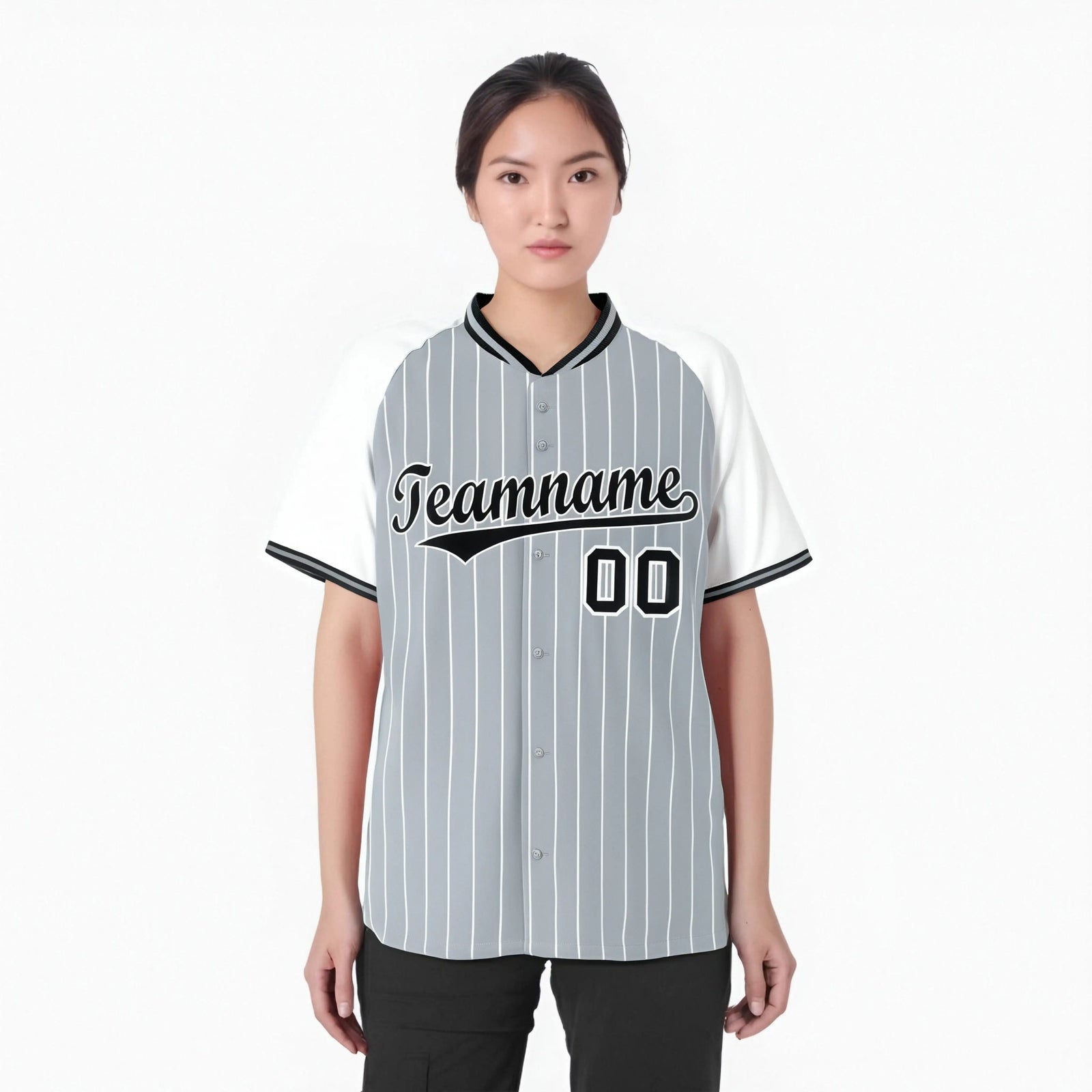 Custom Gray White Pinstripe White-Gray Authentic Raglan Sleeves Baseball Jersey