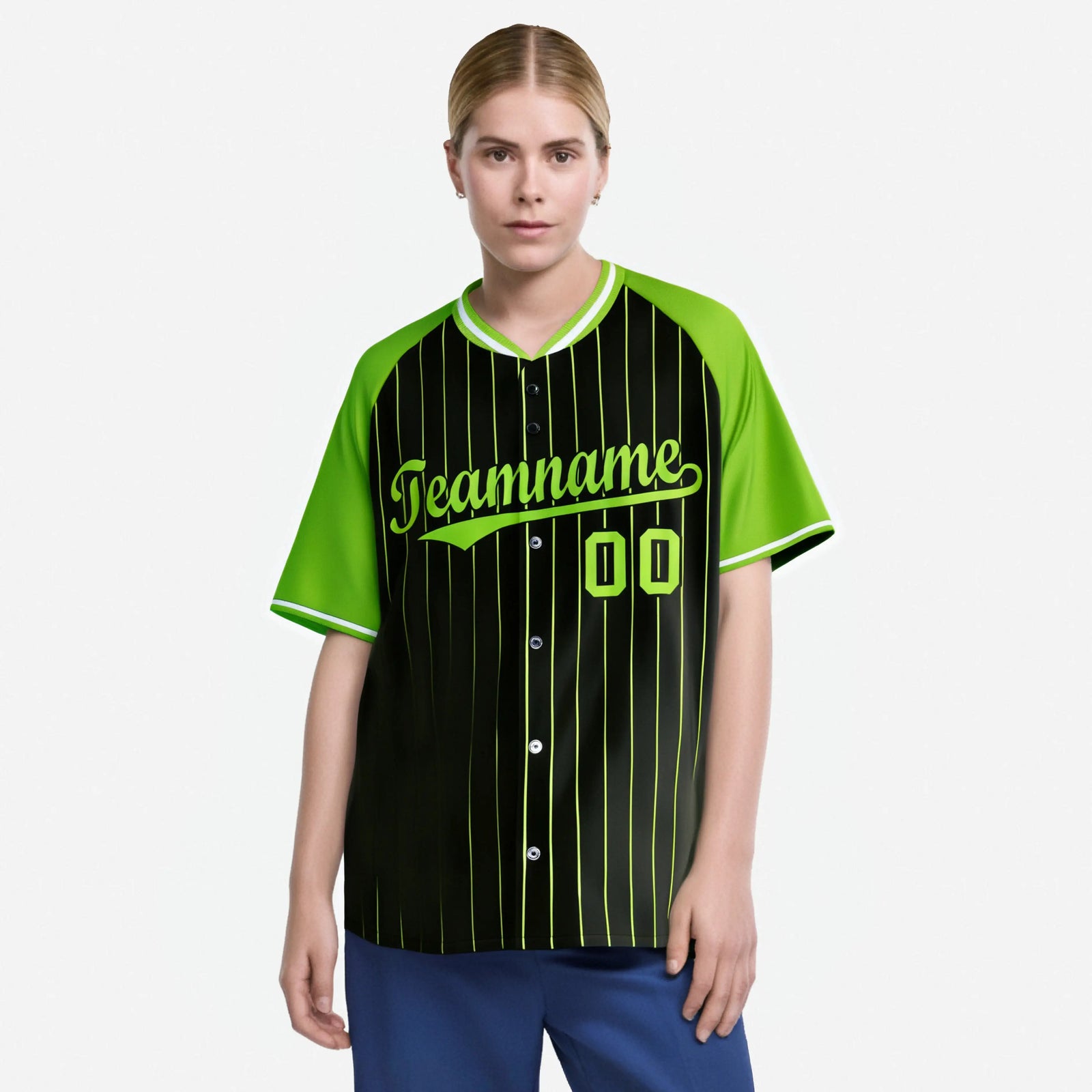 Custom Black-Neon Green Pinstripe Black-Neon Green Authentic Raglan Sleeves Baseball Jersey