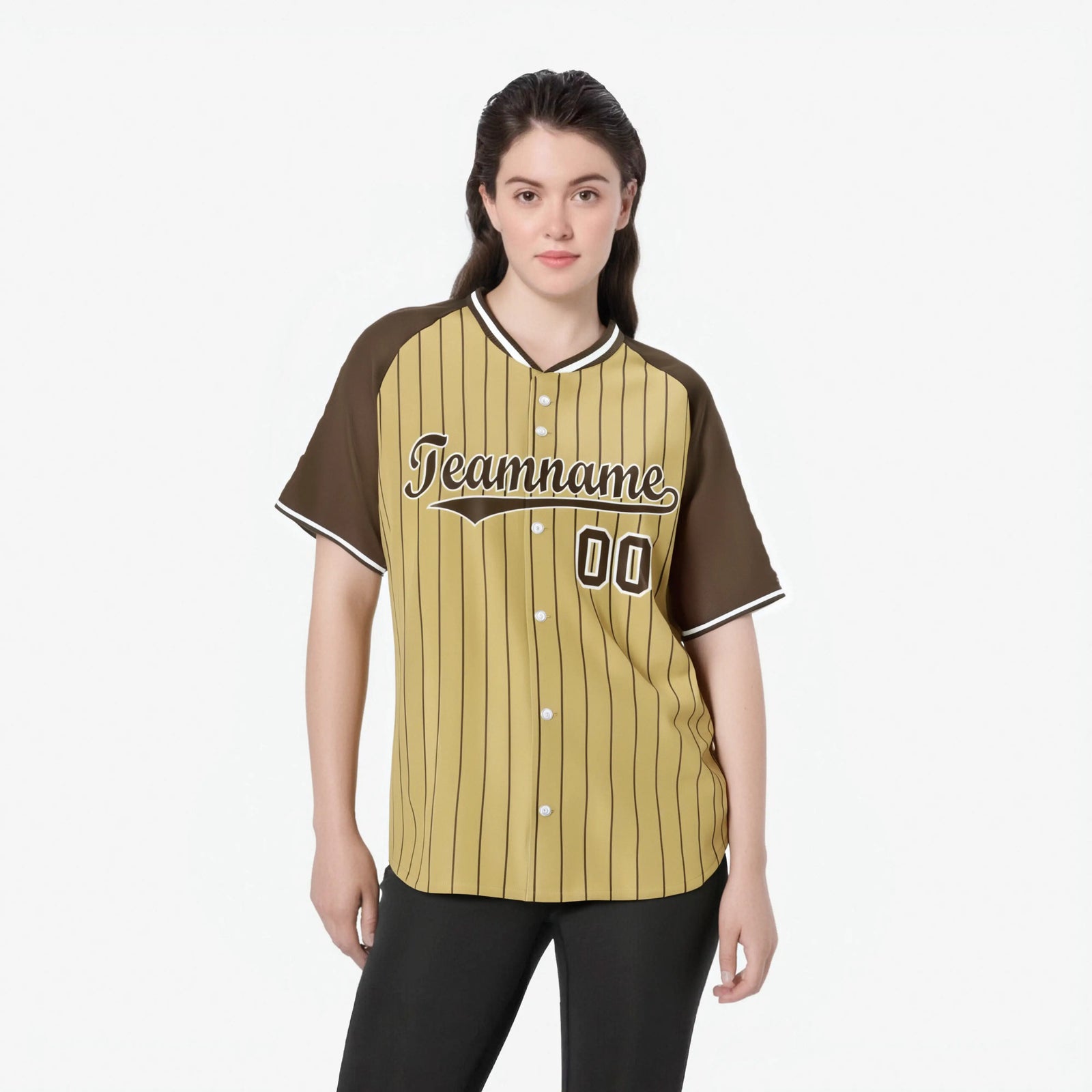 Custom Khaki-Light Brown Pinstripe Authentic Raglan Sleeves Baseball Jersey