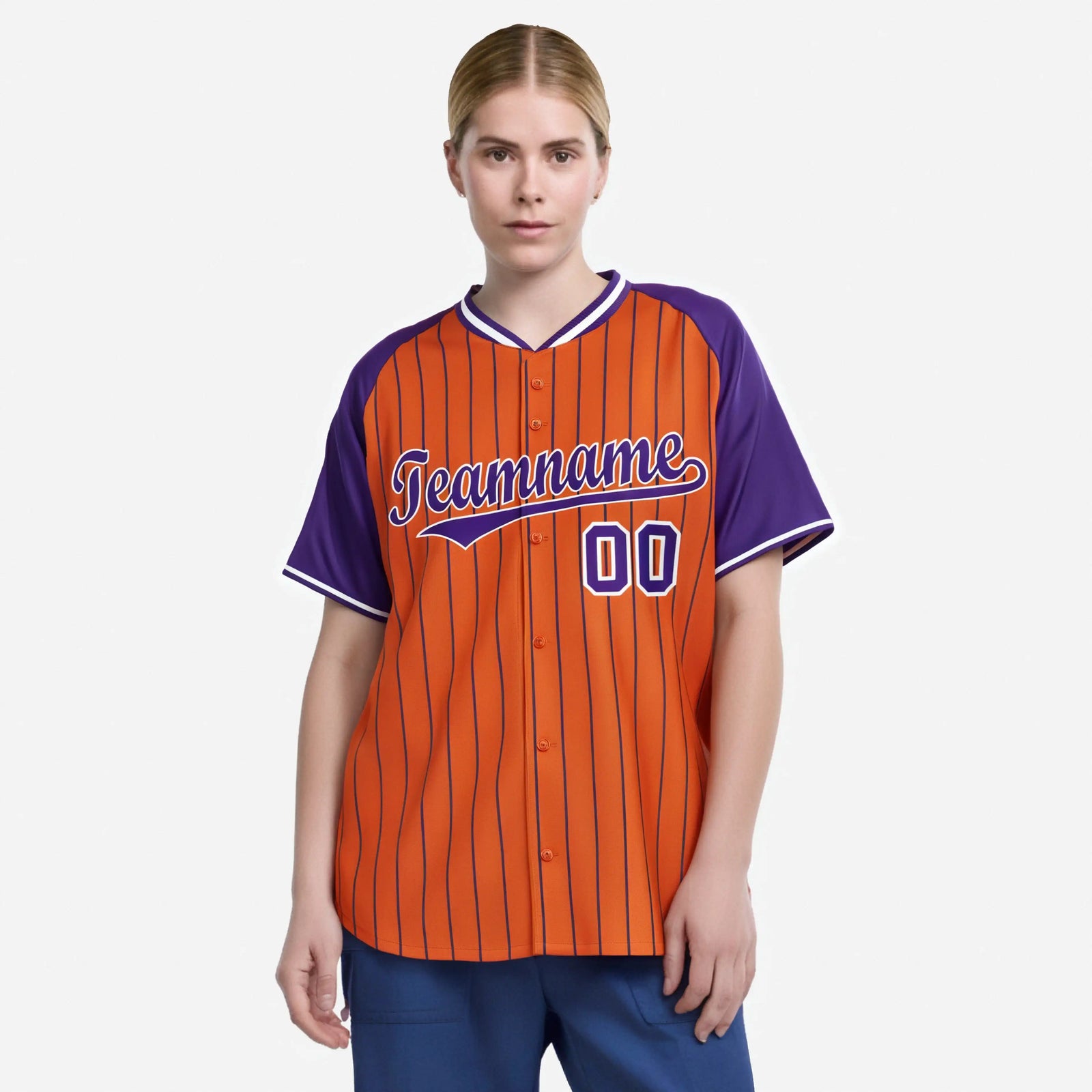 Custom Orange Purple Pinstripe Purple-Orange Authentic Raglan Sleeves Baseball Jersey