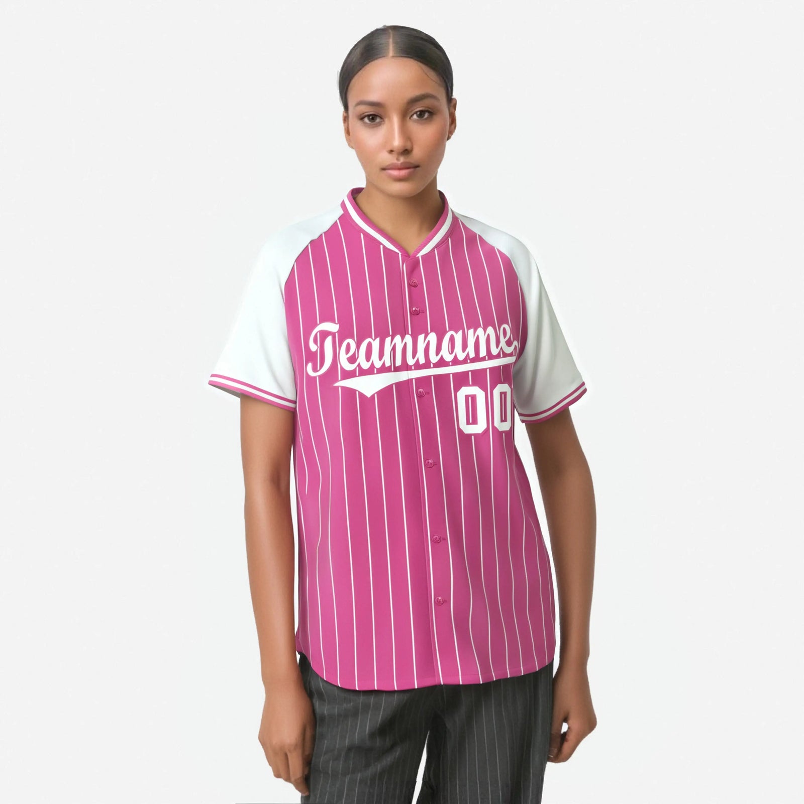 Custom Pink White Pinstripe White-Pink Authentic Raglan Sleeves Baseball Jersey