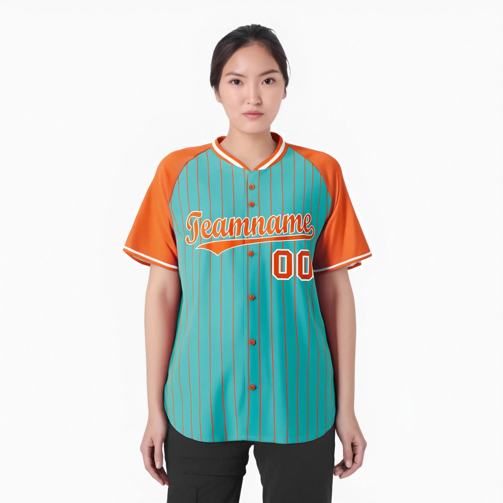 Custom Bright Green-Orange Pinstripe Authentic Raglan Sleeves Baseball Jersey