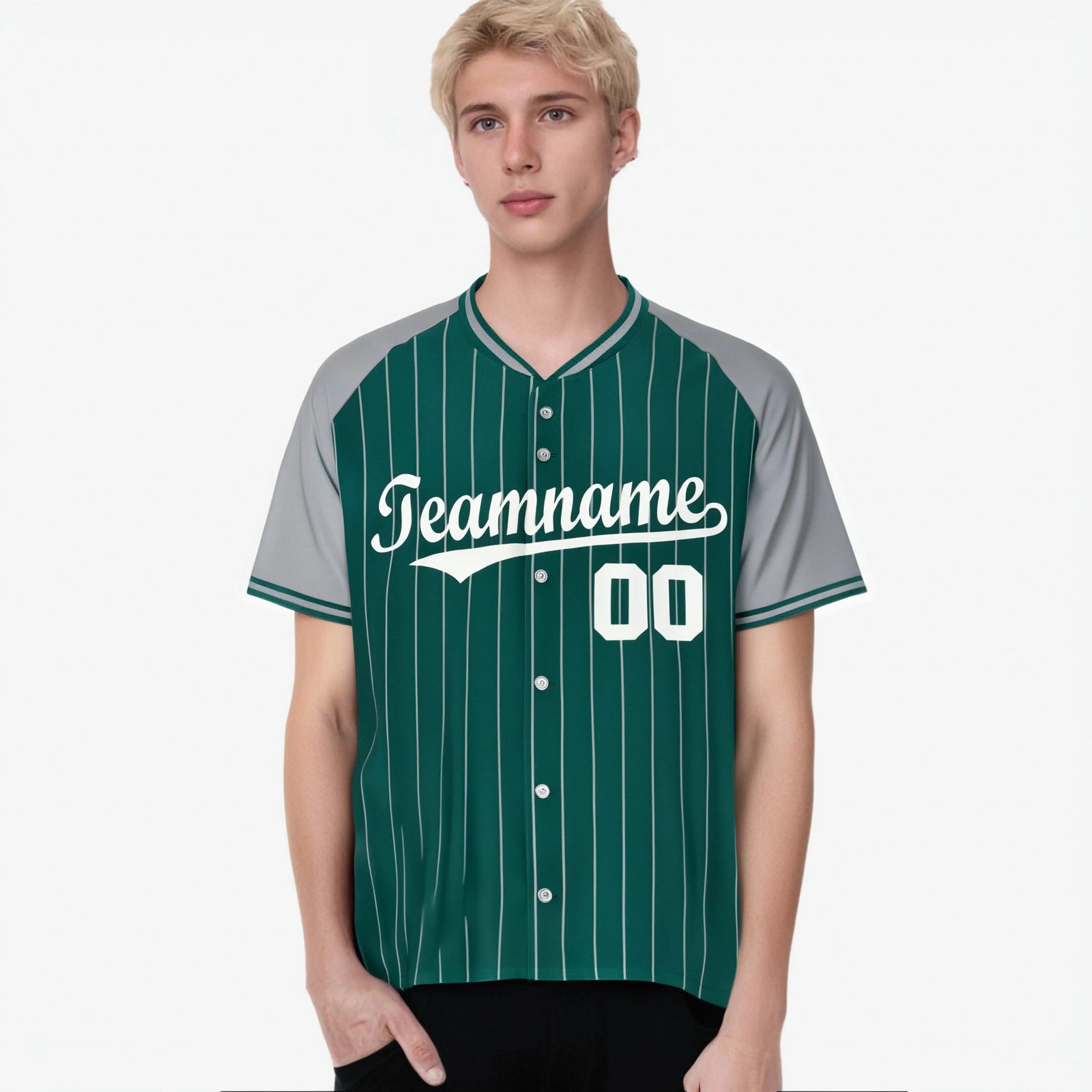 Custom Aqua Gray Pinstripe Gray-Aqua Authentic Raglan Sleeves Baseball Jersey