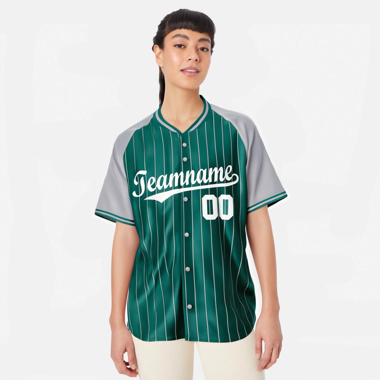 Custom Aqua Gray Pinstripe Gray-Aqua Authentic Raglan Sleeves Baseball Jersey