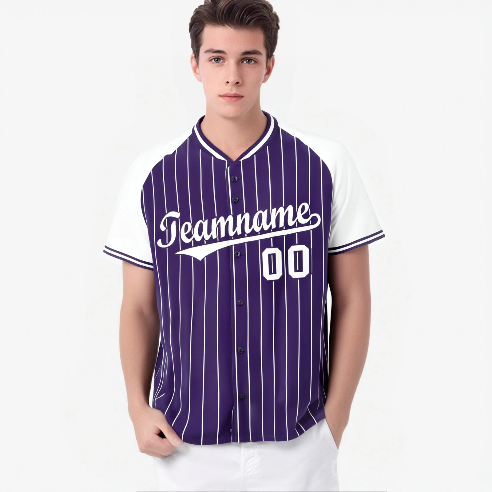 Custom Purple White Pinstripe White Purple Authentic Raglan Sleeves Baseball Jersey