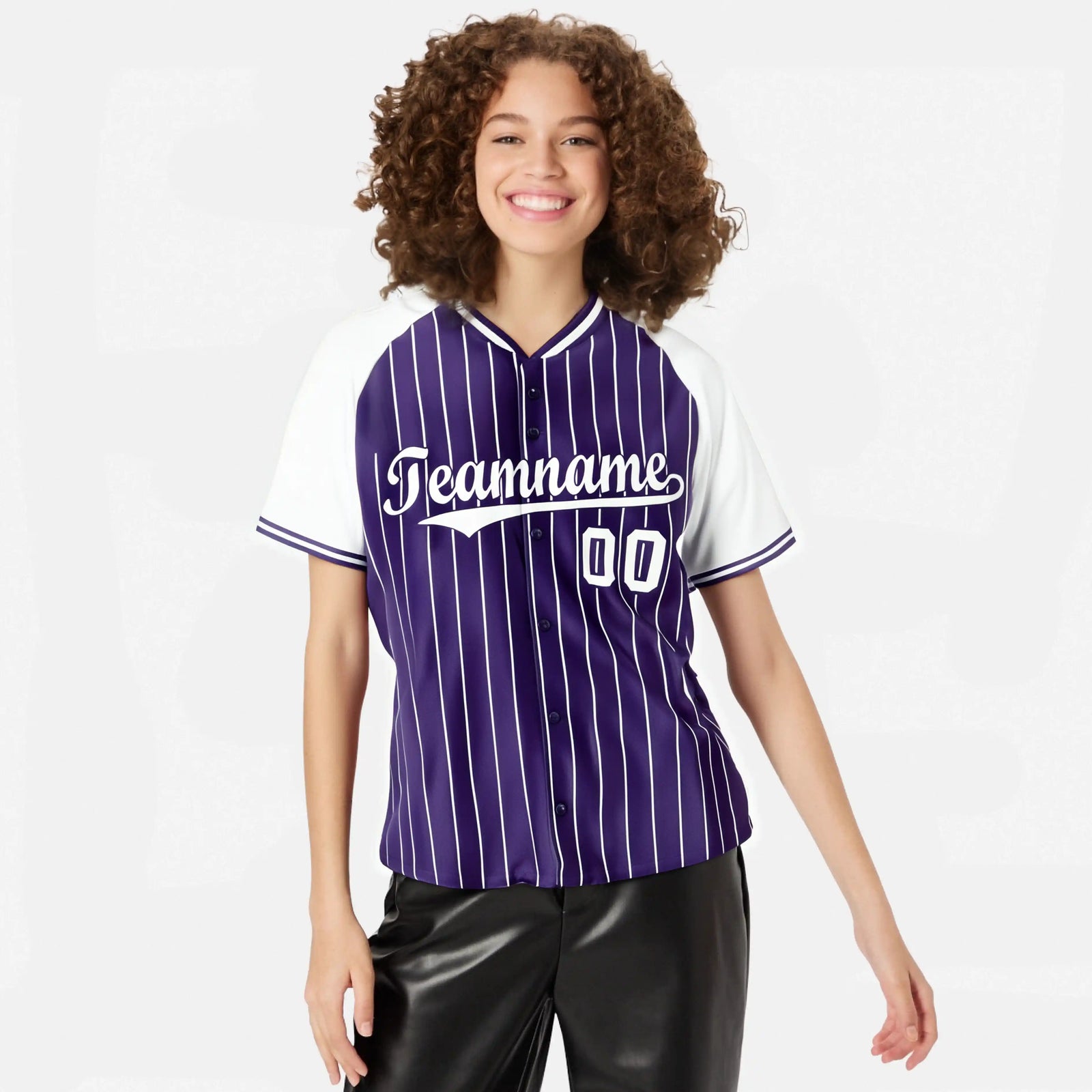 Custom Purple White Pinstripe White Purple Authentic Raglan Sleeves Baseball Jersey