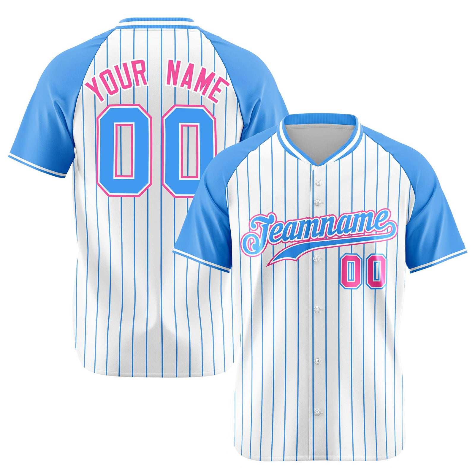 Custom White-Light Blue Pinstripe Authentic Raglan Sleeves Baseball Jersey