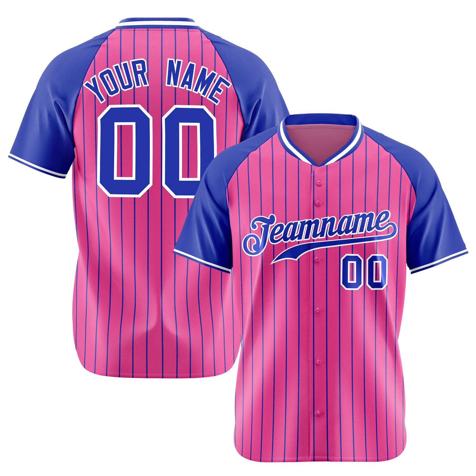 Custom Pink-Royal Blue Pinstripe Authentic Raglan Sleeves Baseball Jersey