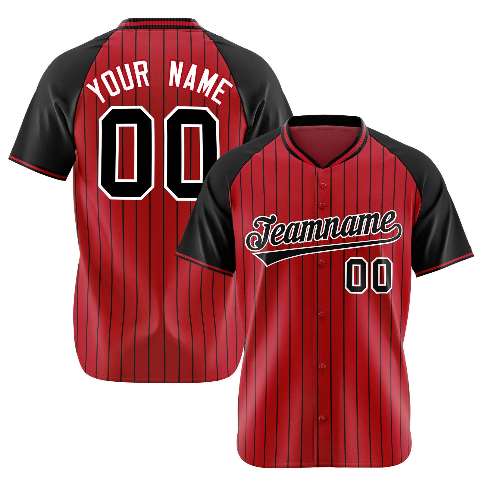 Custom Red Black Pinstripe Black-Red Authentic Raglan Sleeves Baseball Jersey