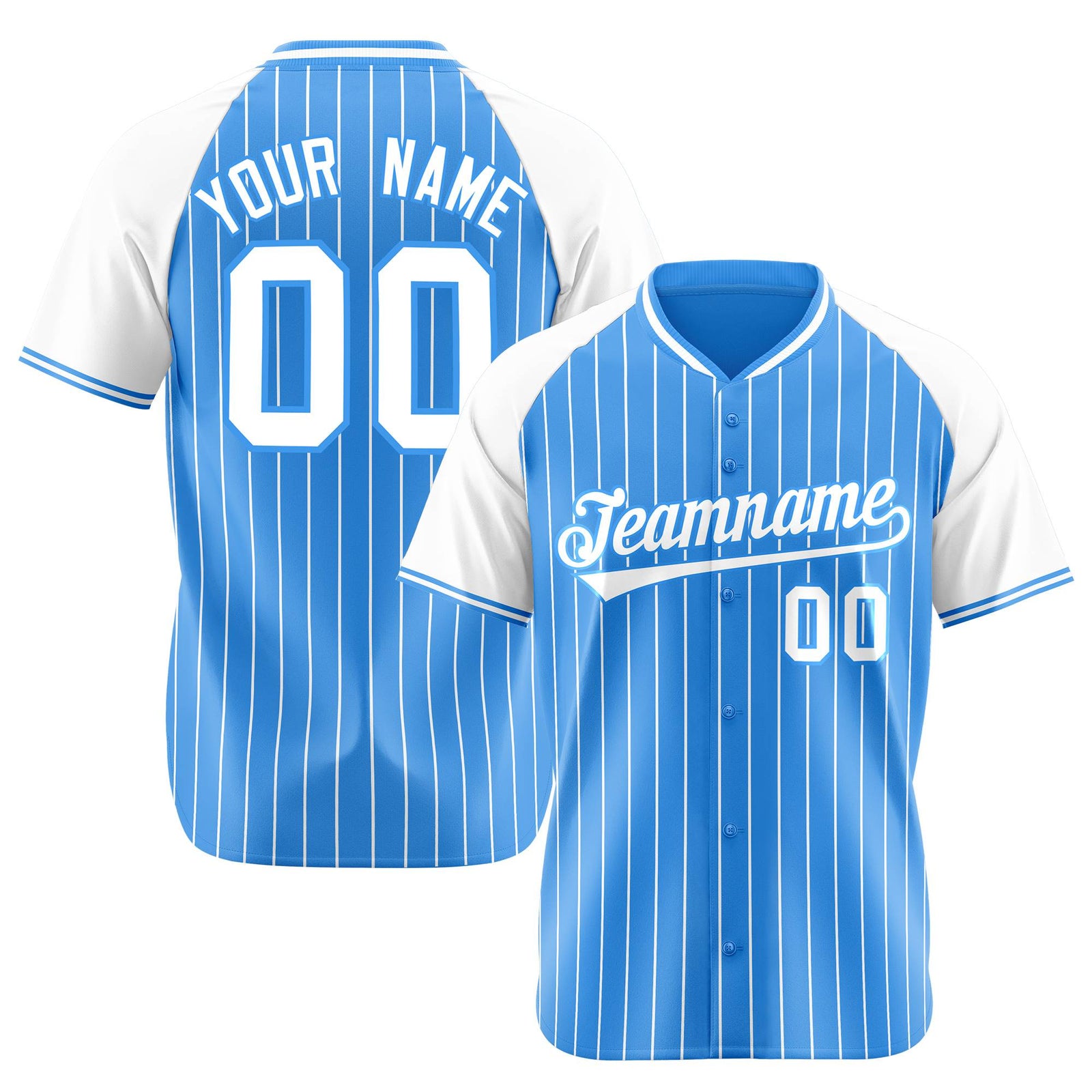 Custom Powder Blue-White Pinstripe Authentic Raglan Sleeves Baseball Jersey