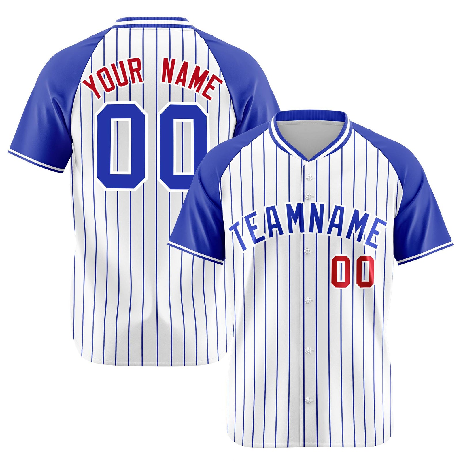 Custom White-Royal Blue Pinstripe Authentic Raglan Sleeves Baseball Jersey