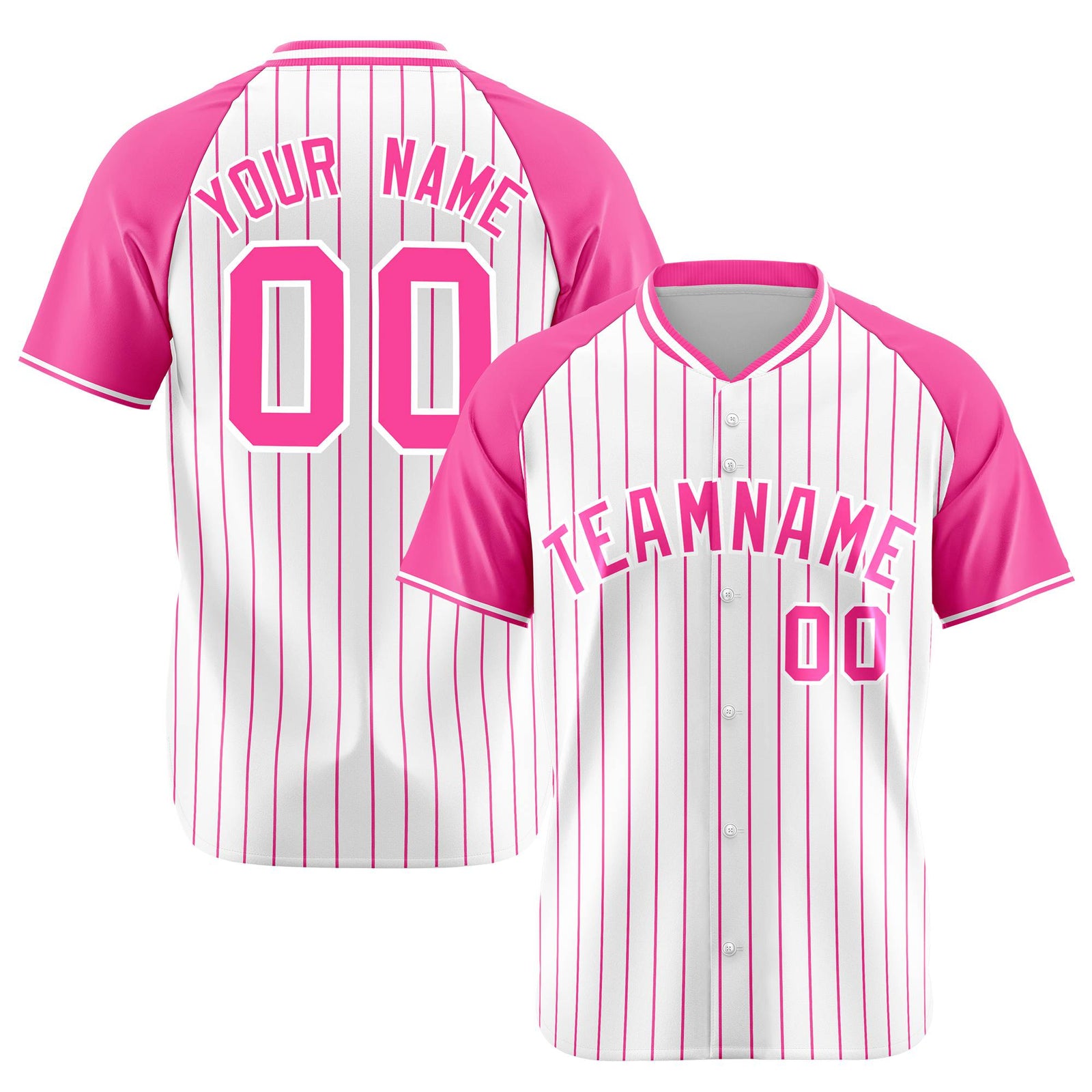 Custom White Pink Pinstripe Pink-White Authentic Raglan Sleeves Baseball Jersey
