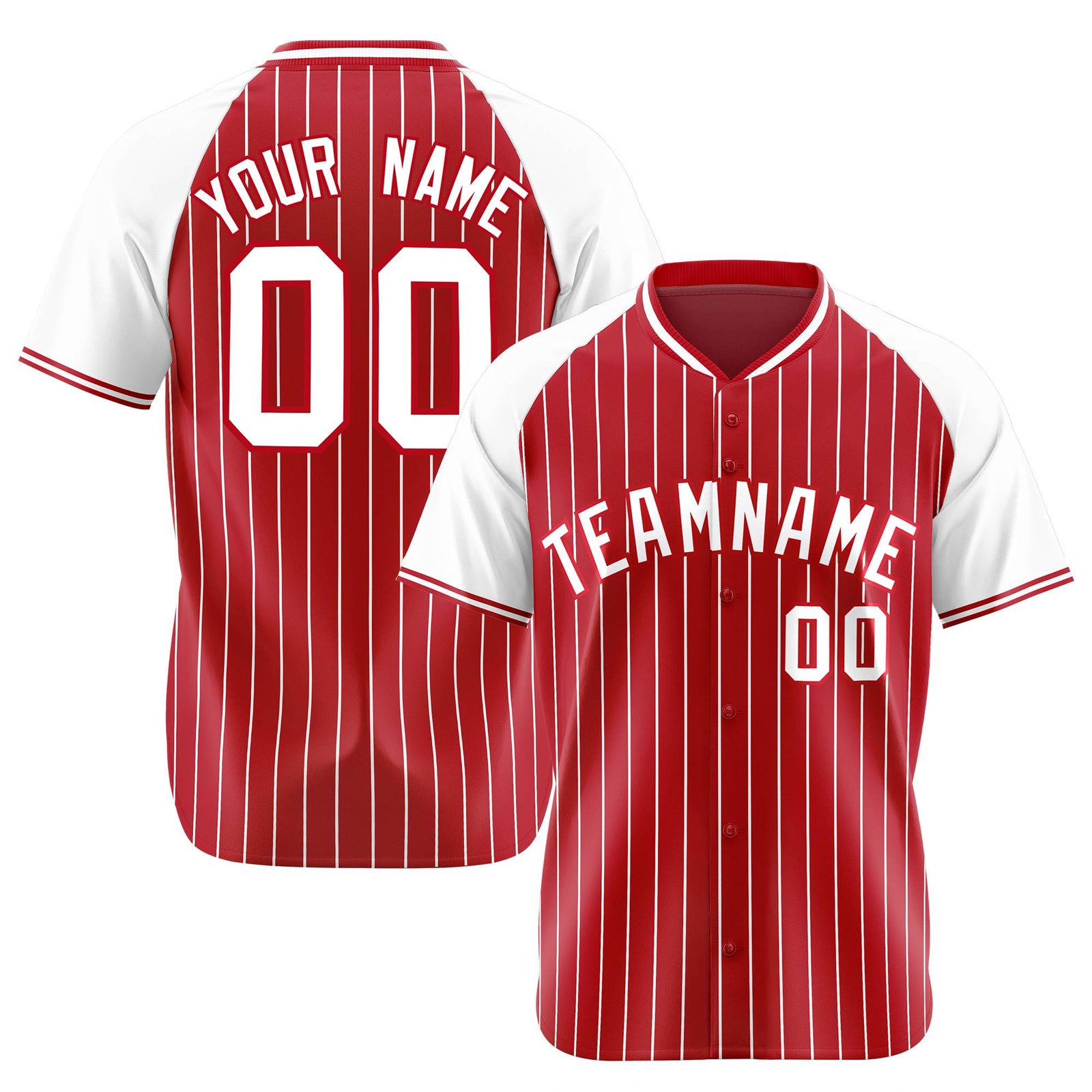 Custom Red White Pinstripe White-Red Authentic Raglan Sleeves Baseball Jersey