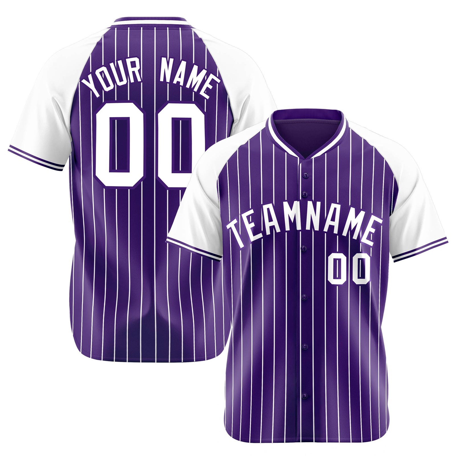 Custom Purple White Pinstripe White Purple Authentic Raglan Sleeves Baseball Jersey