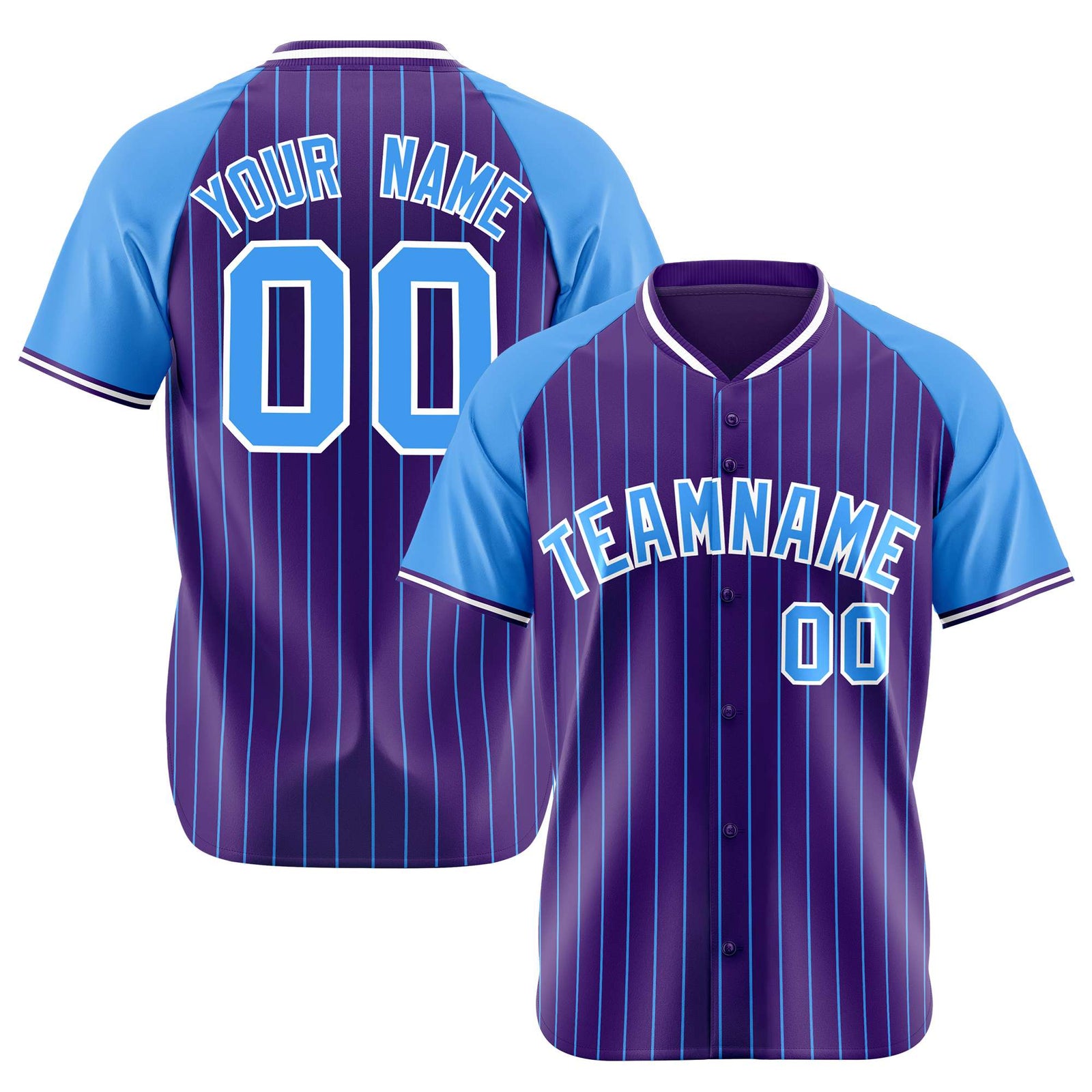 Custom Purple Blue Pinstripe Blue-Purple Authentic Raglan Sleeves Baseball Jersey