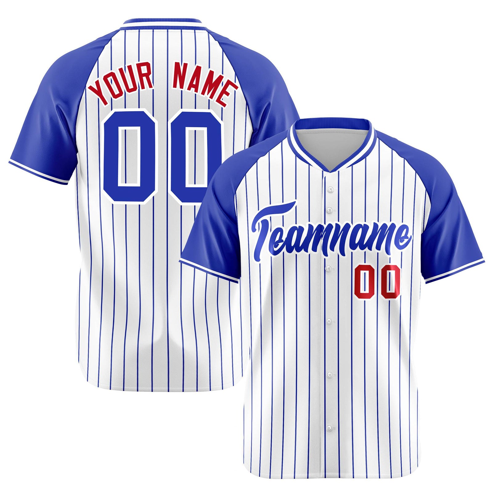 Custom White-Royal Blue Pinstripe Authentic Raglan Sleeves Baseball Jersey