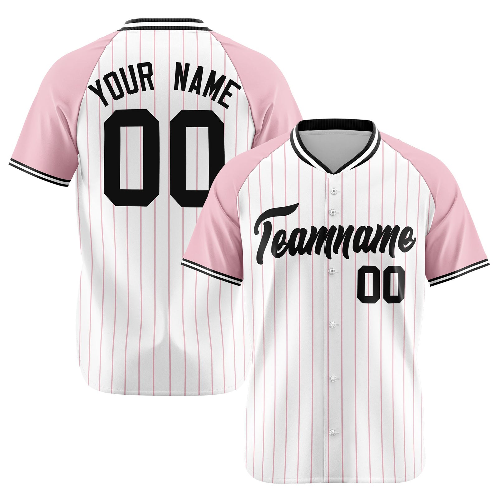 Custom White Pink Pinstripe Pink-White Authentic Raglan Sleeves Baseball Jersey