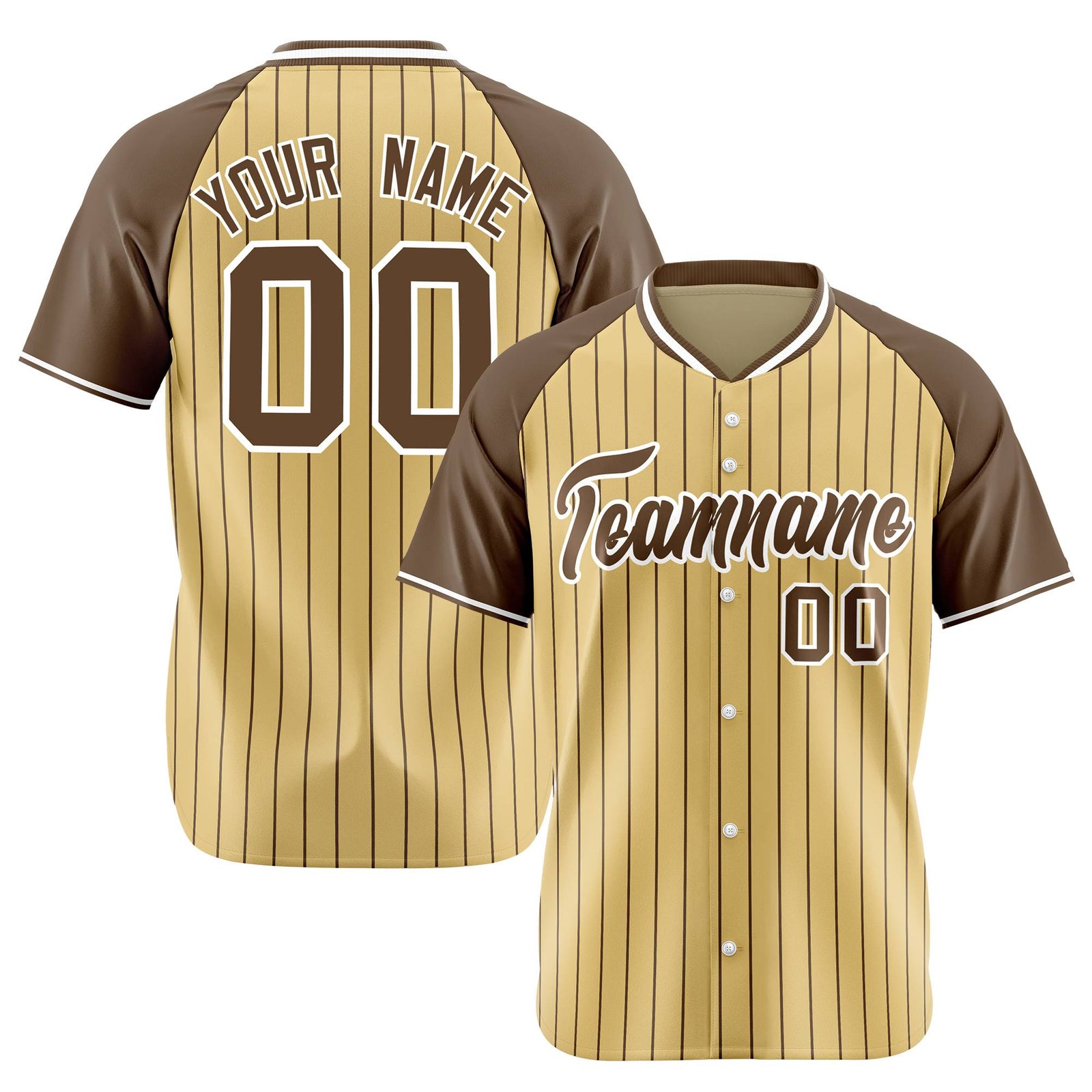 Custom Khaki-Light Brown Pinstripe Authentic Raglan Sleeves Baseball Jersey