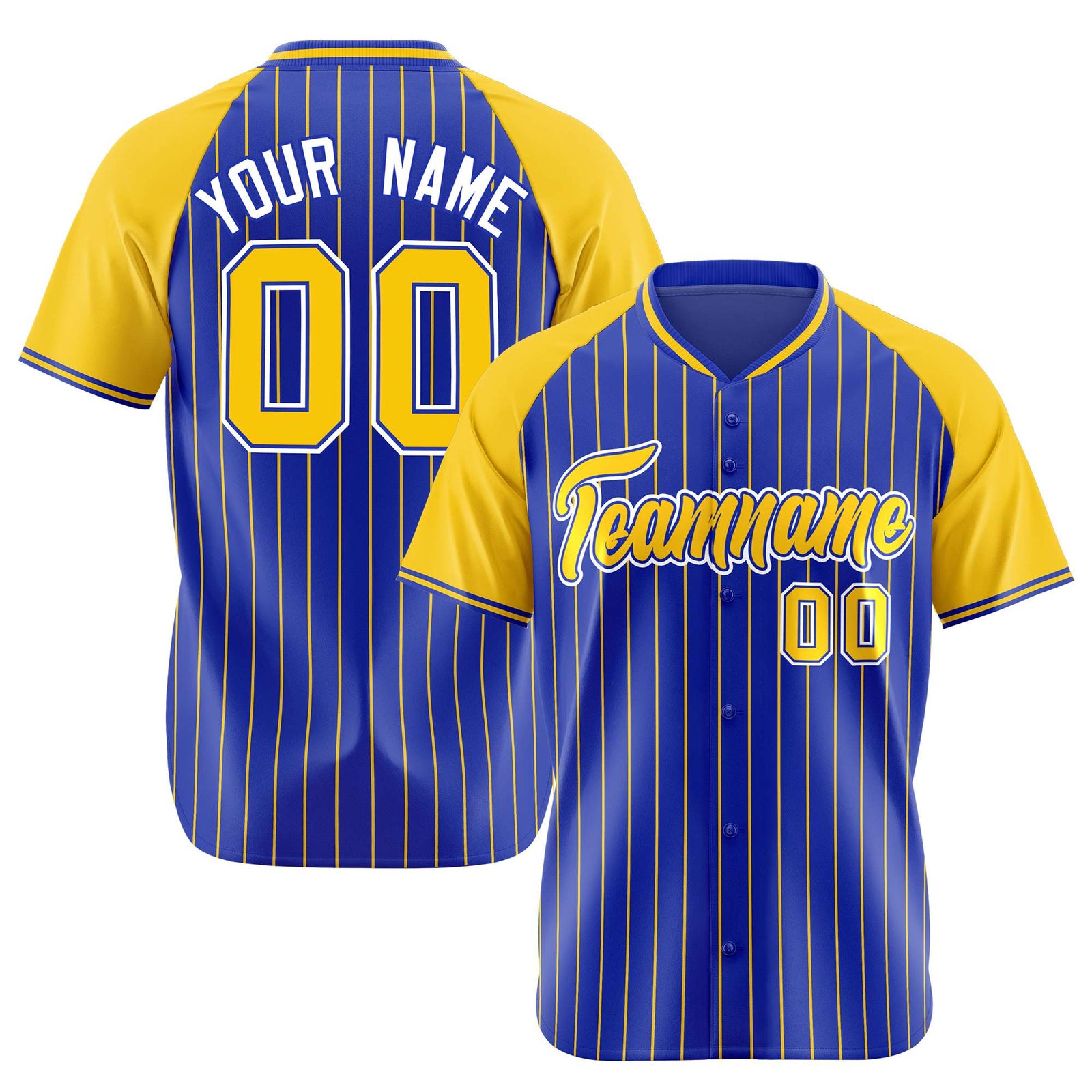 Custom Royal Blue-Gold Pinstripe Authentic Raglan Sleeves Baseball Jersey