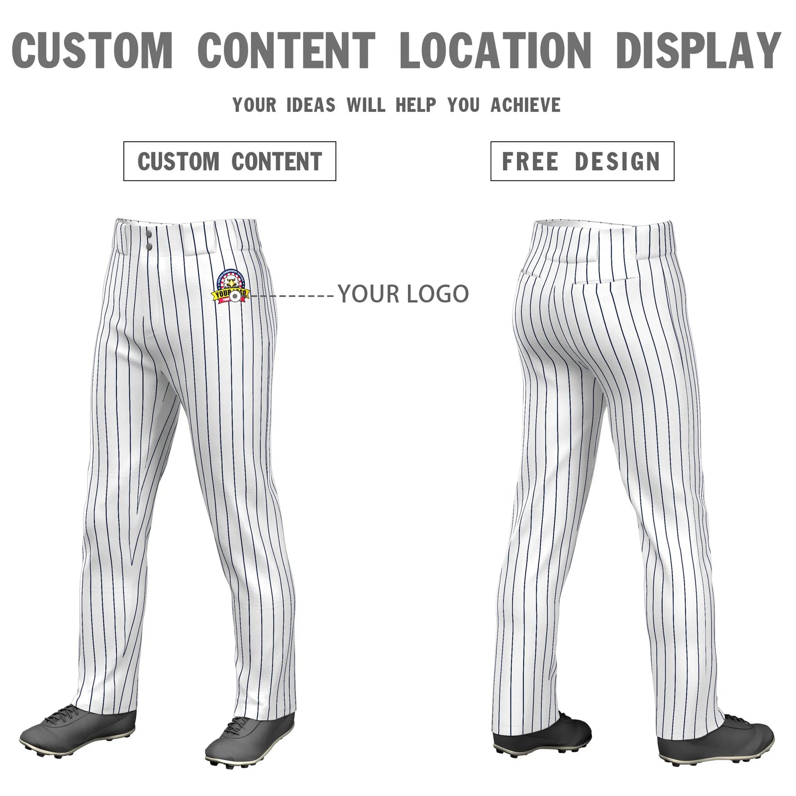 Custom White Navy Pinstripe Fit Stretch Practice Loose-fit Baseball Pants