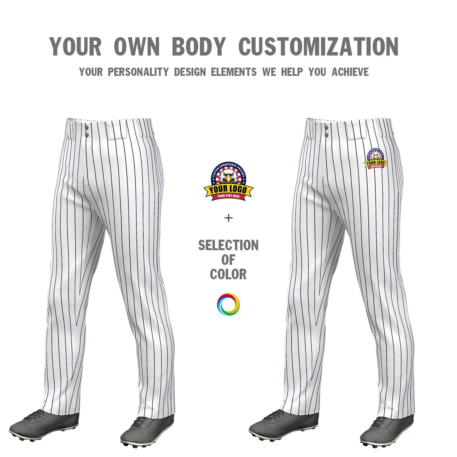 Custom White Navy Pinstripe Fit Stretch Practice Loose-fit Baseball Pants