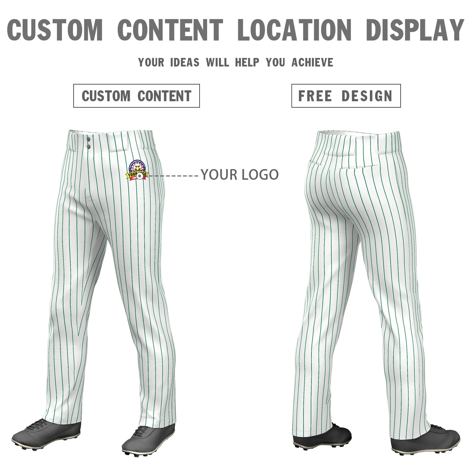 Custom White Kelly Green Pinstripe Fit Stretch Practice Loose-fit Baseball Pants