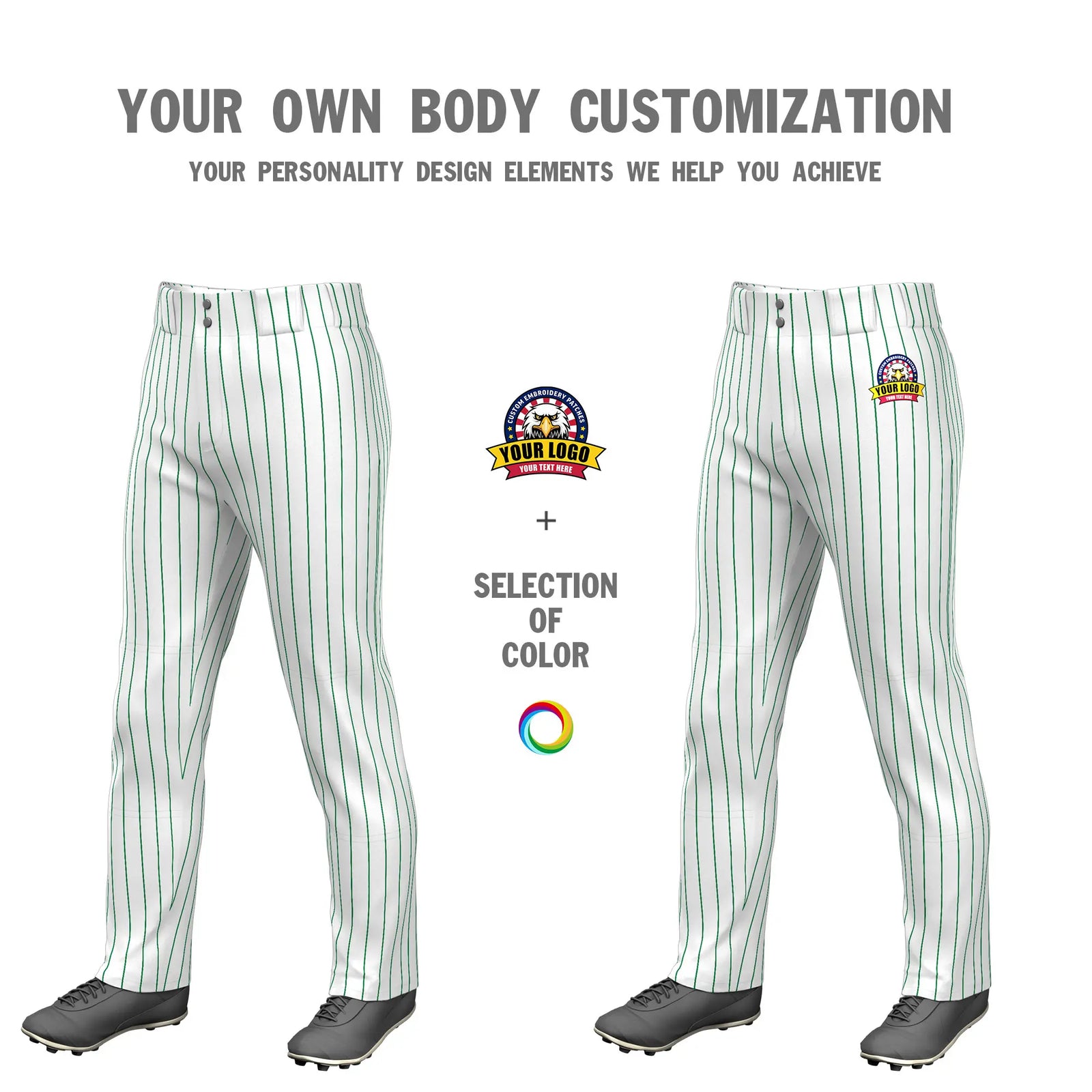 Custom White Kelly Green Pinstripe Fit Stretch Practice Loose-fit Baseball Pants
