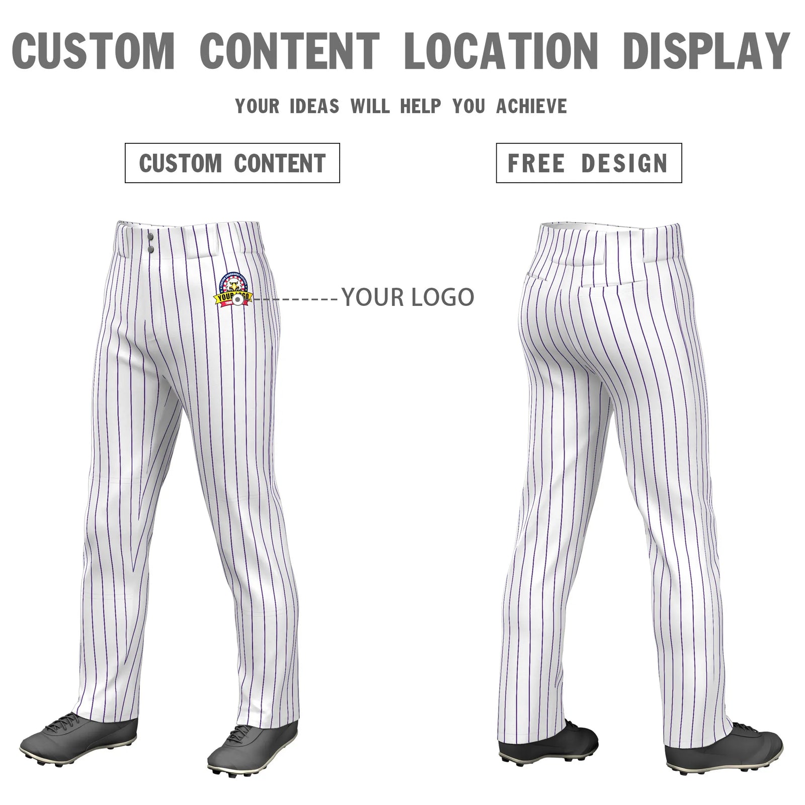 Custom White Purple Pinstripe Fit Stretch Practice Loose-fit Baseball Pants