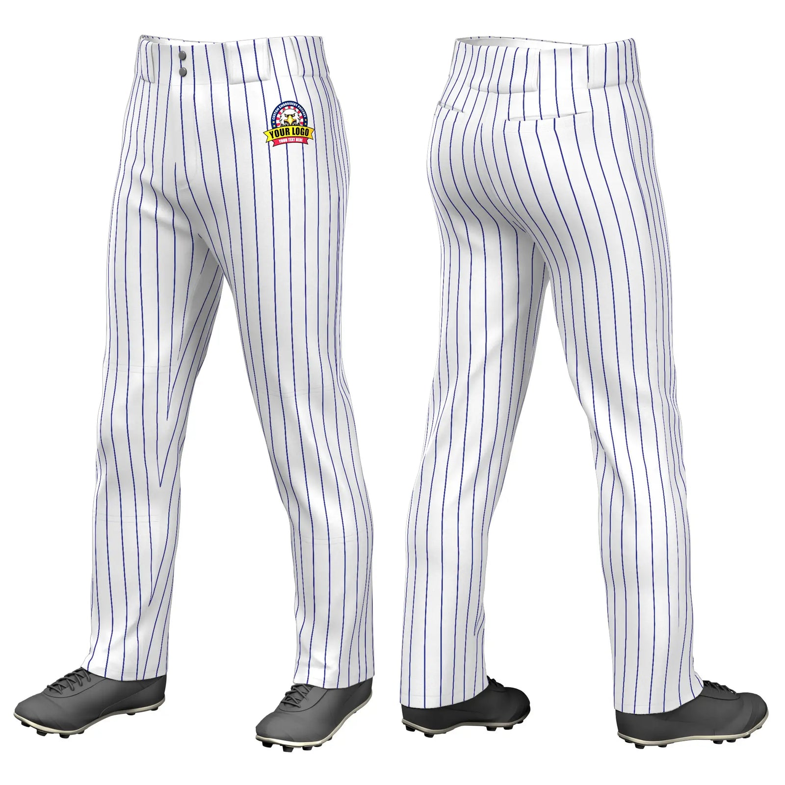 Custom White Royal Blue Pinstripe Fit Stretch Practice Loose-fit Baseball Pants