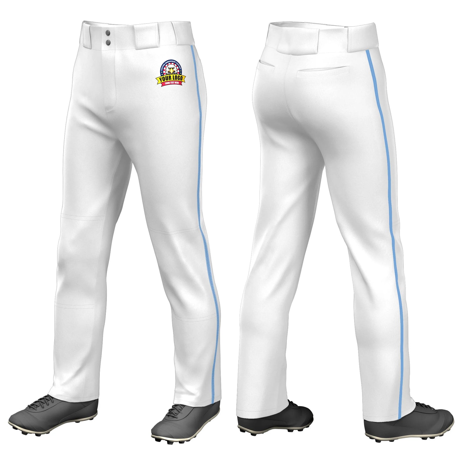 Custom White Powder Blue Classic Fit Stretch Practice Loose-fit Baseball Pants